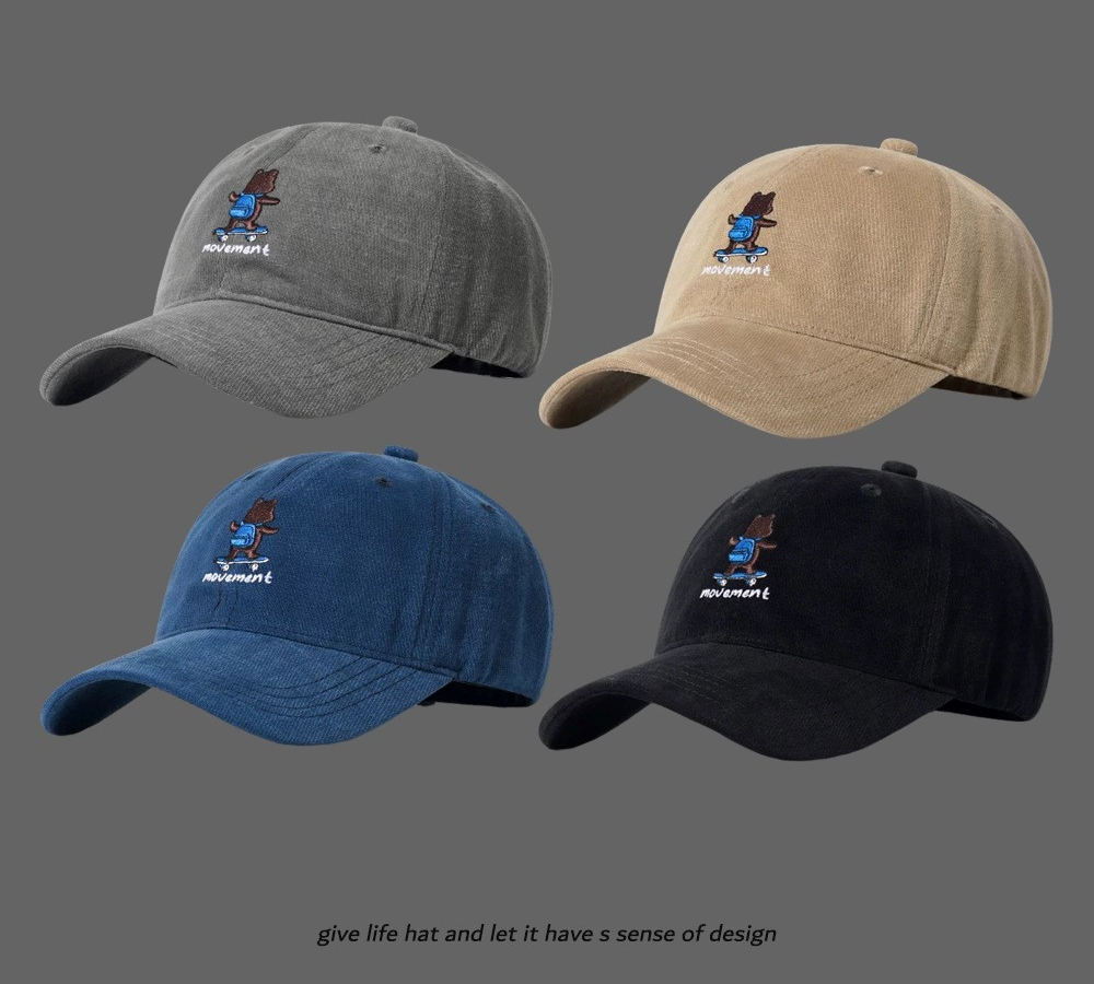 Trendy Embroidered Teddy Skateboard Baseball Cap