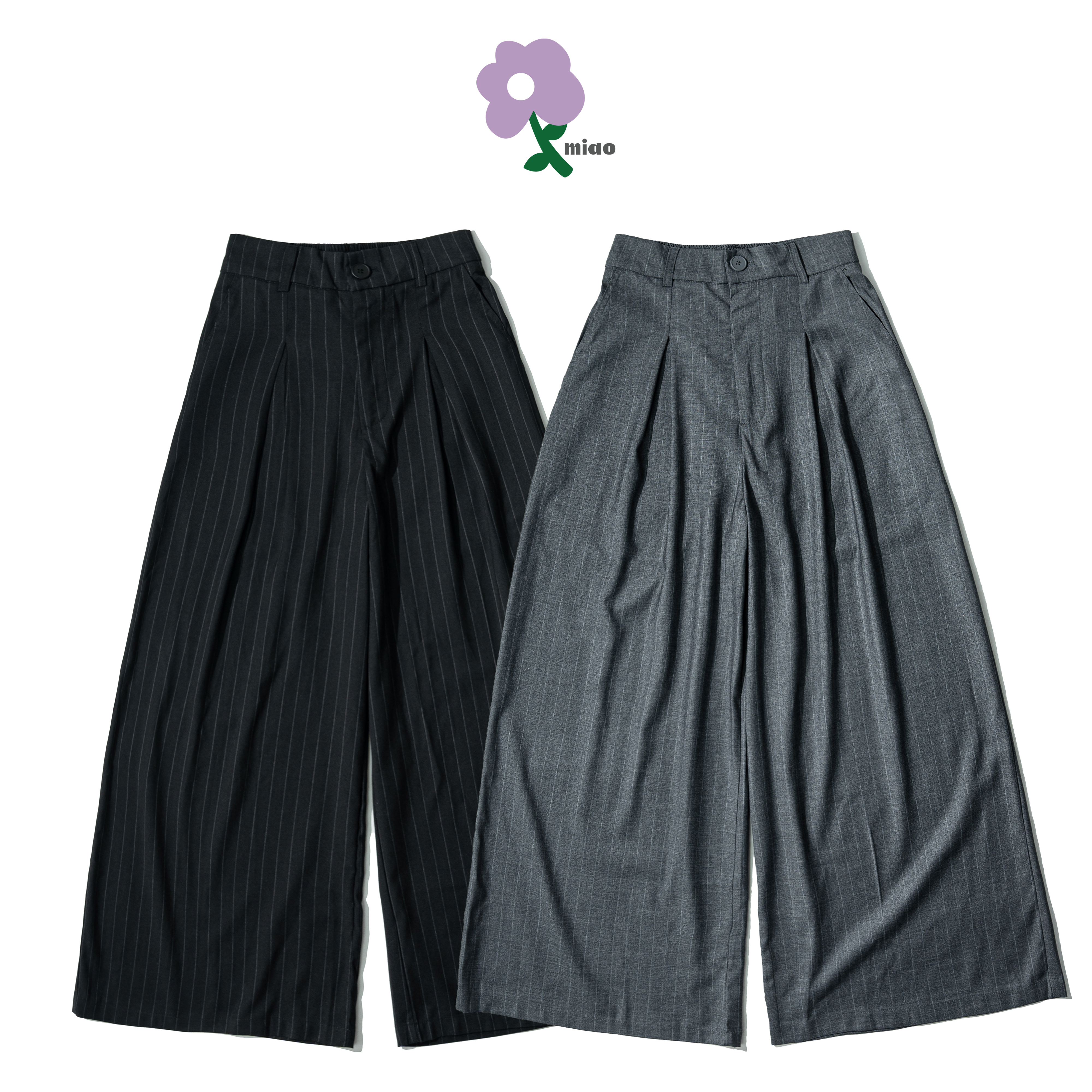 AGILIT MIAO Stripe Pleated Pants 闊腿褶線 條紋 西裝長褲 [M-C8]