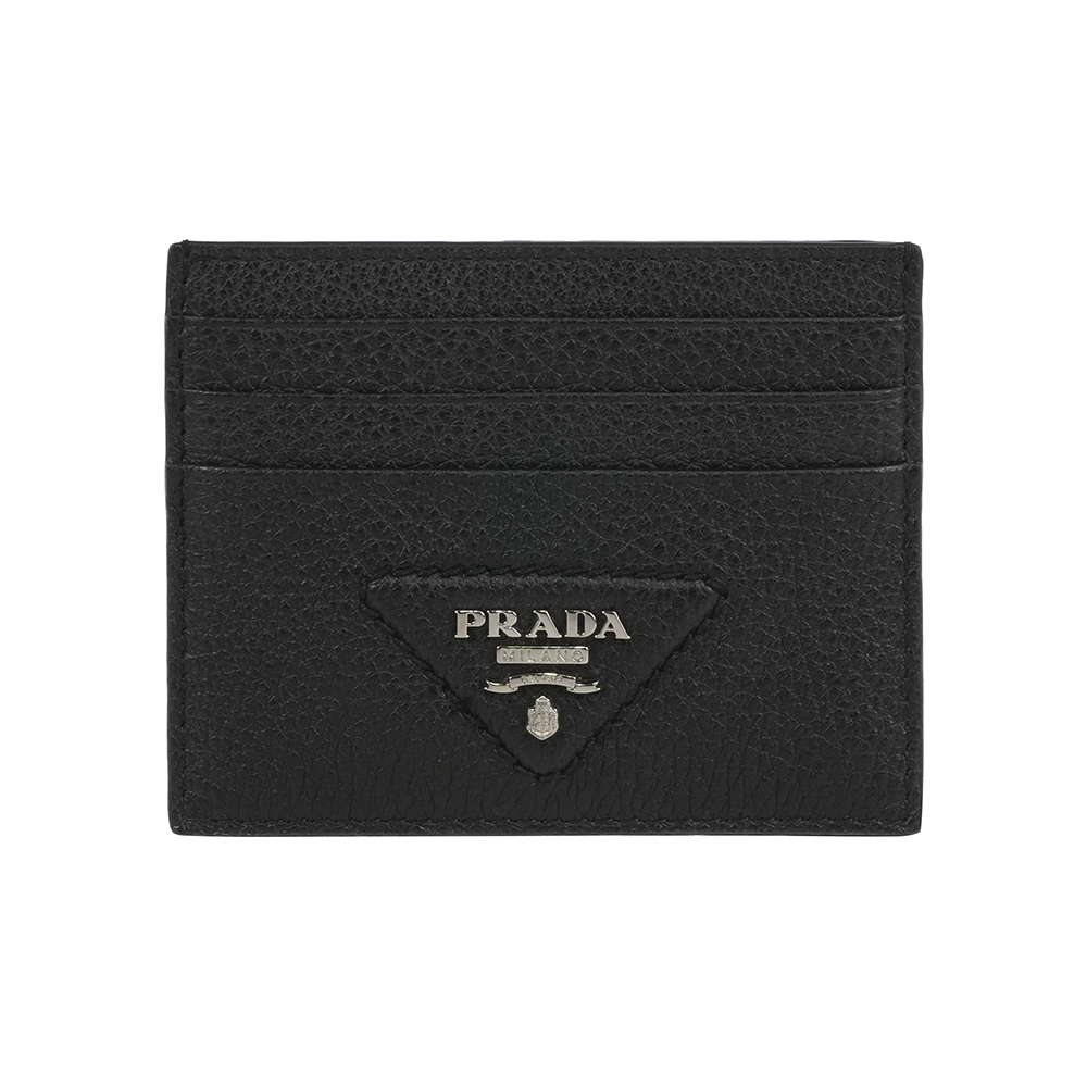 【Prada】縫線三角Logo 6卡名片夾/卡片夾(黑色)