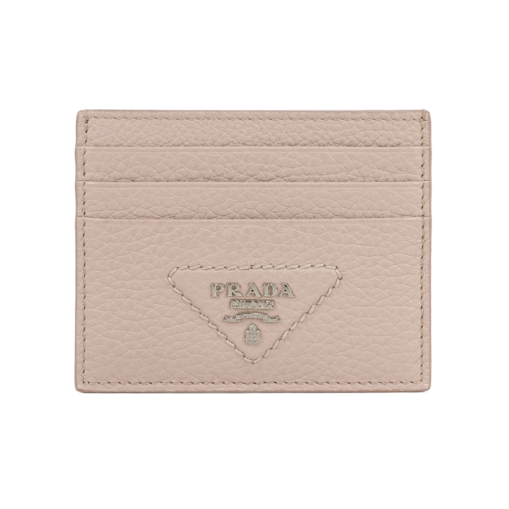 【Prada】縫線三角Logo 6卡名片夾/卡片夾(荷花粉)