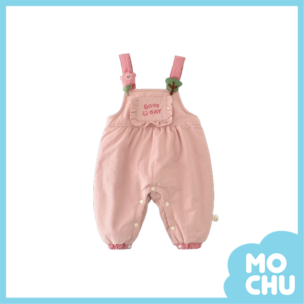 好日子花朵加絨吊帶長褲