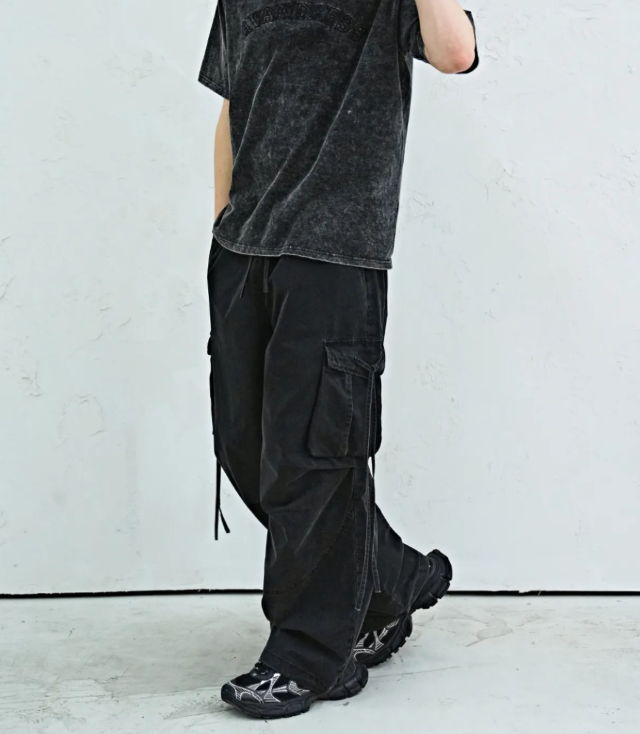 【代購】AVANDRESS DYED CARGO DENIM PANTS 工裝牛仔褲 綁帶牛仔褲 工裝褲 牛仔褲 綁帶 工裝 男女 兩色 黑 灰 2 COLOR