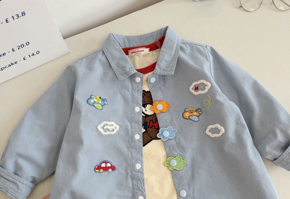 《1947》雲朵鈕扣飛機刺繡襯衫 (80-130)