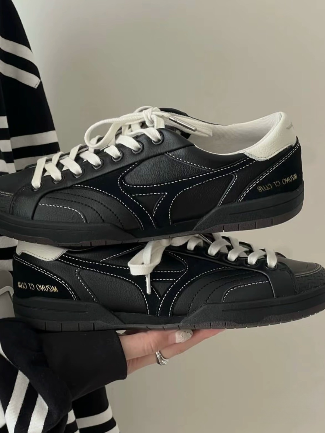 MIZUNO CT Club 黑武士 薄底鞋 黑白 男女同款 D1GH261005