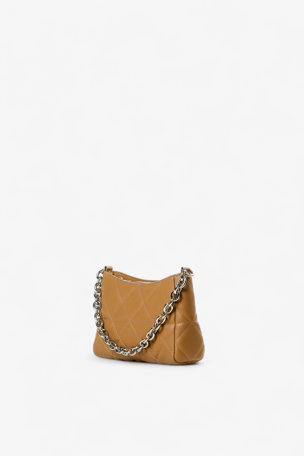 Quilt 格紋鍊條小方包 駝色