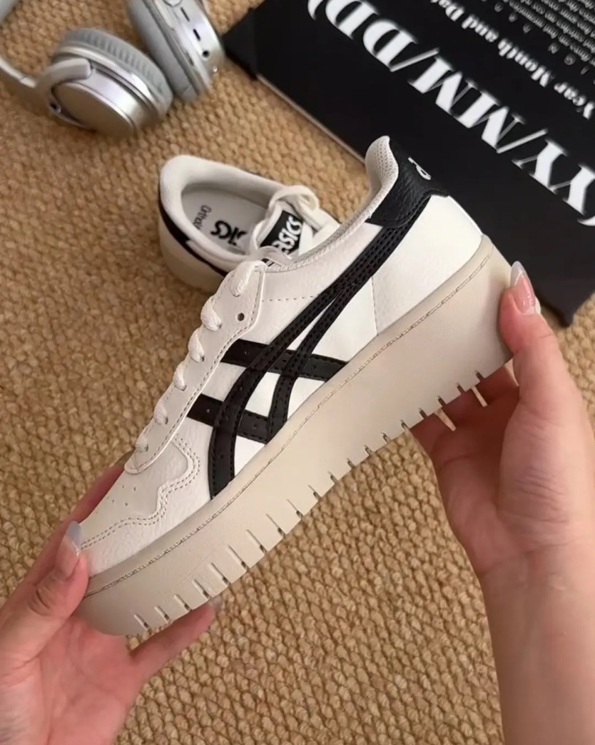 ASICS JAPAN S PF 奶油白黑 米白 荔枝皮革 復古 厚底 增高 女鞋 1202A532-250 / 預購