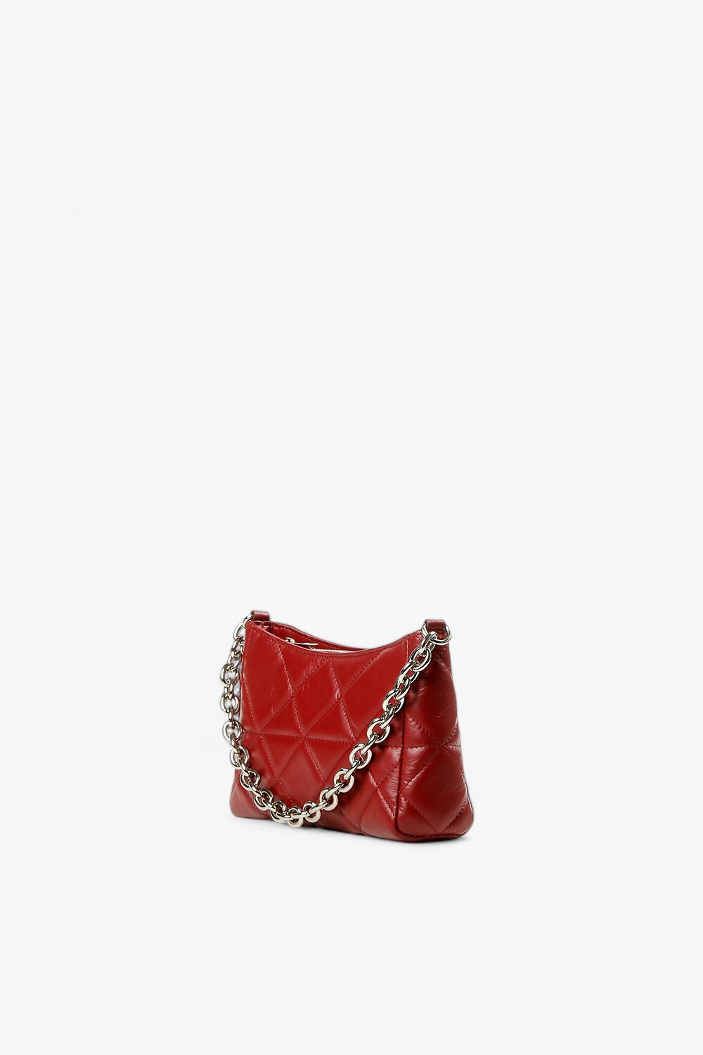 Quilt 格紋鍊條小方包 酒紅