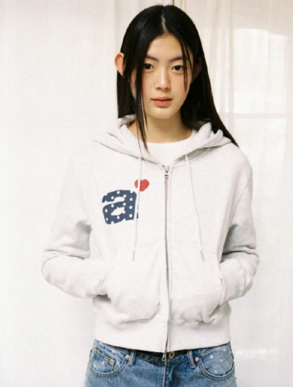 【代購】AEAE DOT SMALL LETTER CROP HOOD ZIP UP 短版連帽拉鍊外套 短版外套 棉外套 連帽外套海軍藍 淺灰 [NAVY/LIGHT GREY]