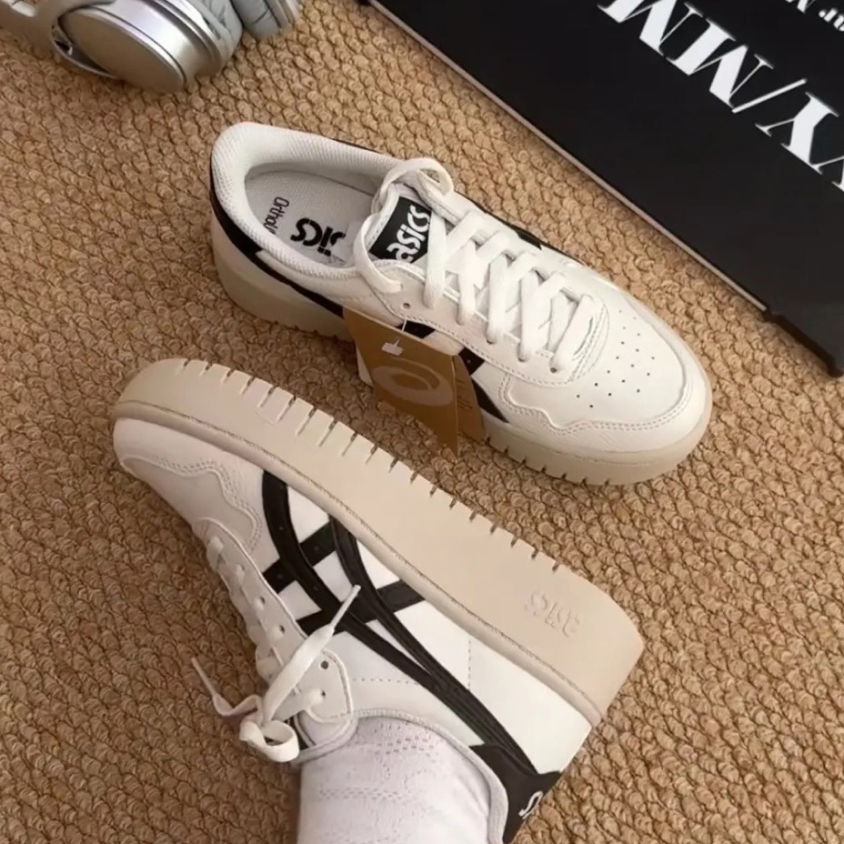 ASICS JAPAN S PF 奶油白黑 米白 荔枝皮革 復古 厚底 增高 女鞋 1202A532-250 / 預購