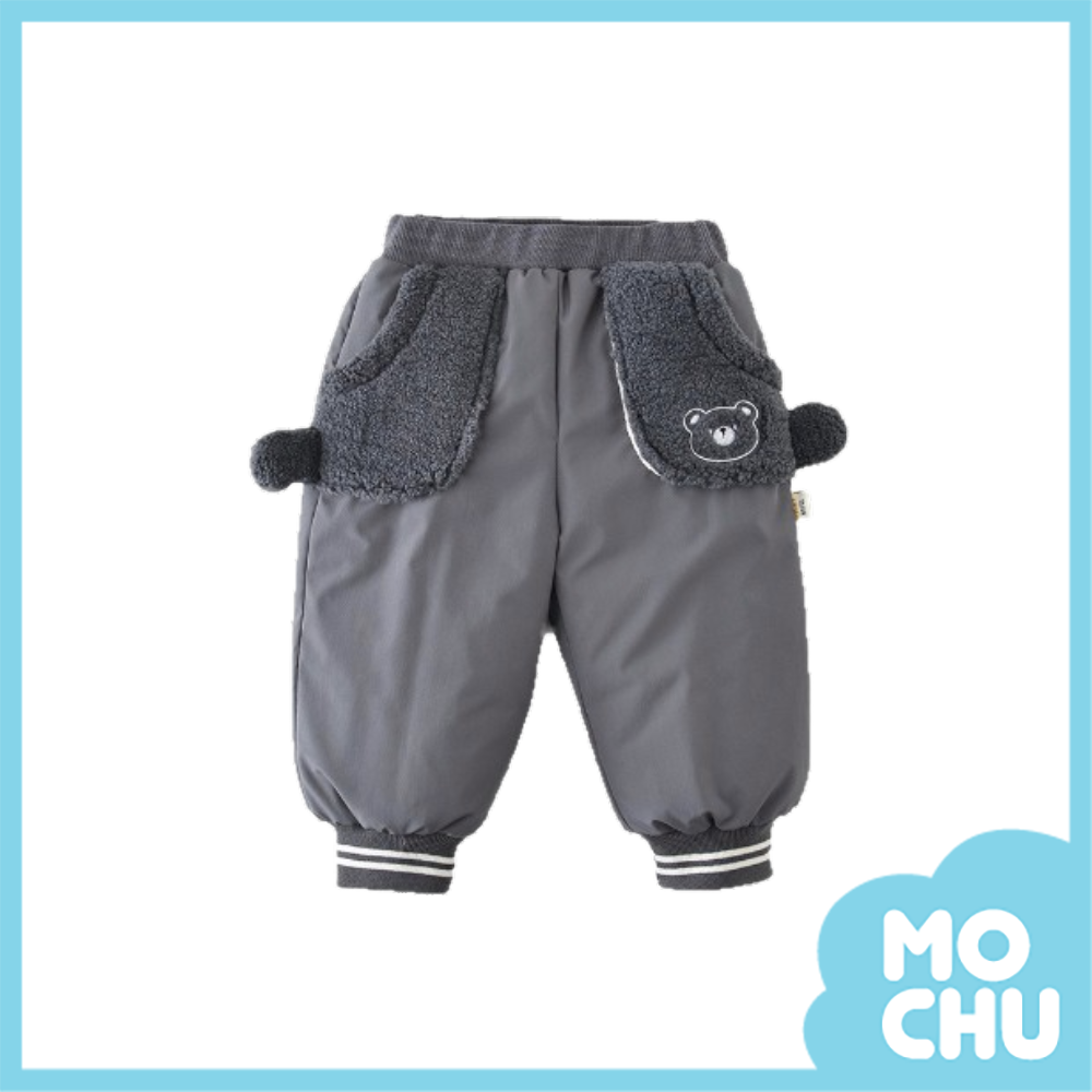 小熊毛毛口袋加絨加厚長褲