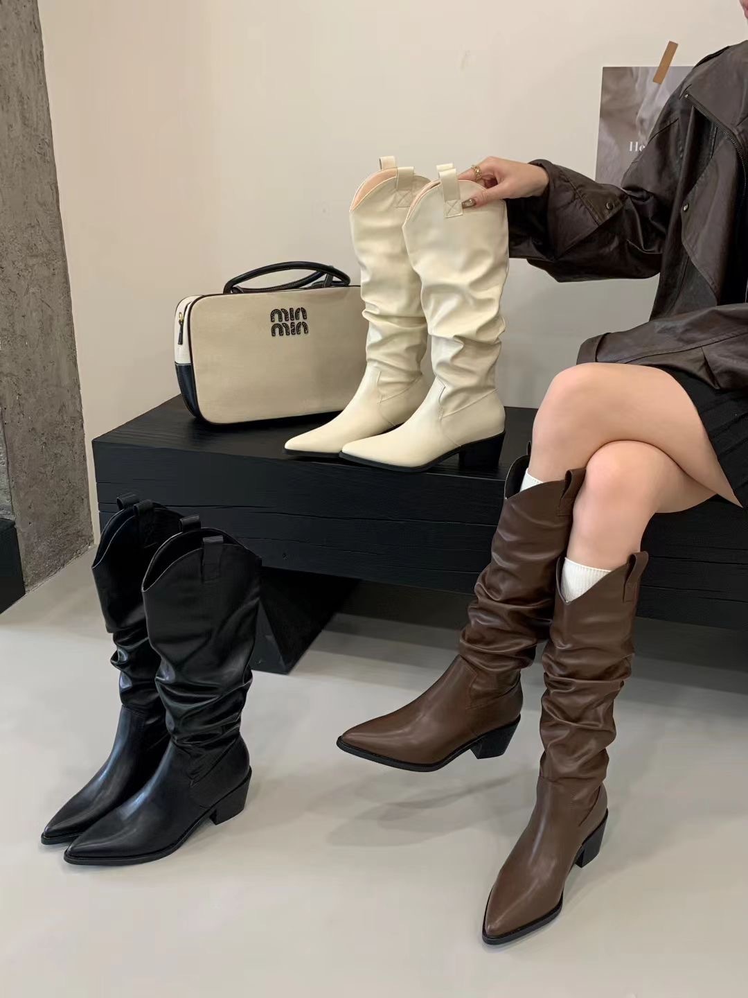 v字抓皺尖頭長靴(35-40)