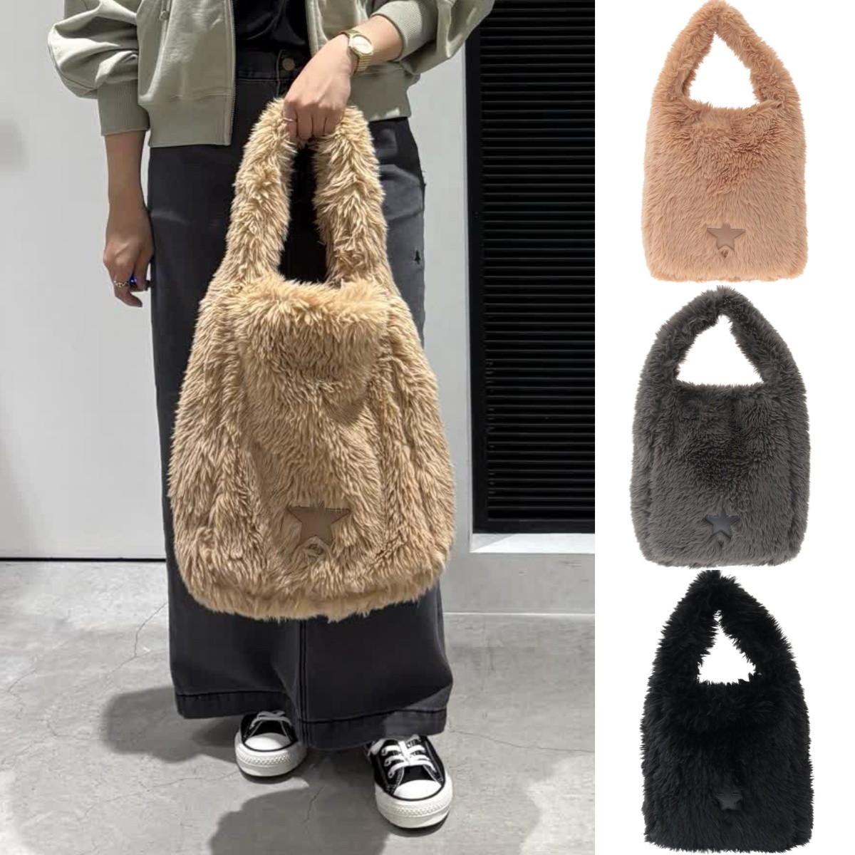 預購┃CONVERSE TOKYO ONE HANDLE FUR TOTE BAG 泰迪 熊熊 毛毛 托特包 手提包