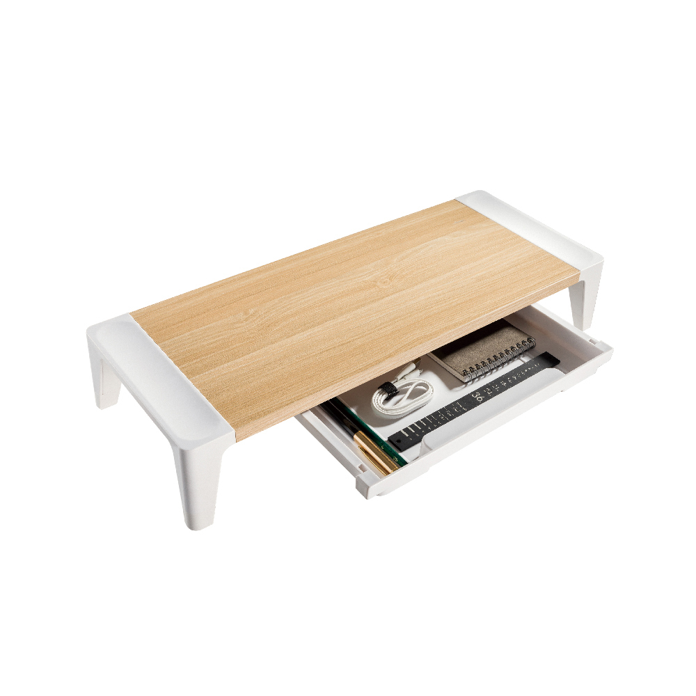 桌上型抽屜螢幕架 / 收納架 - 白樺木