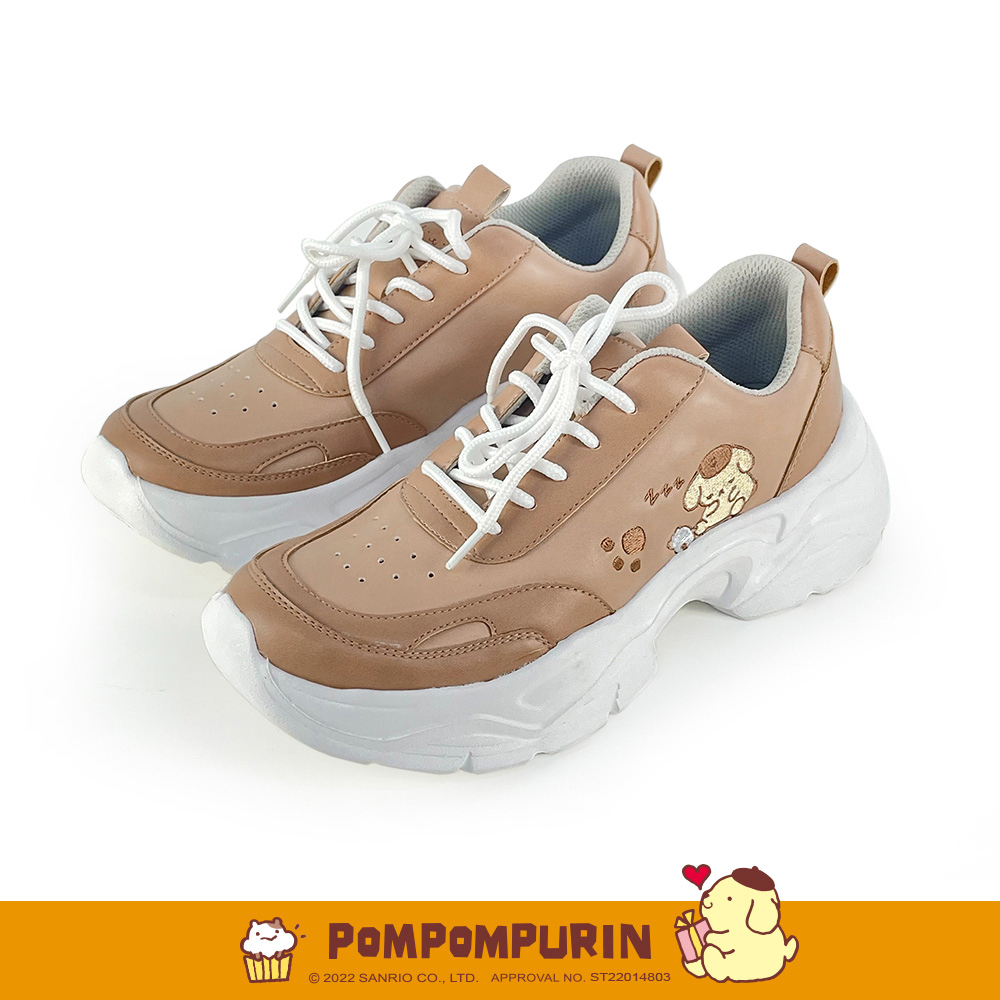 Paidal x Pompompurin布丁狗 瞌睡腳印皮質厚底老爹鞋