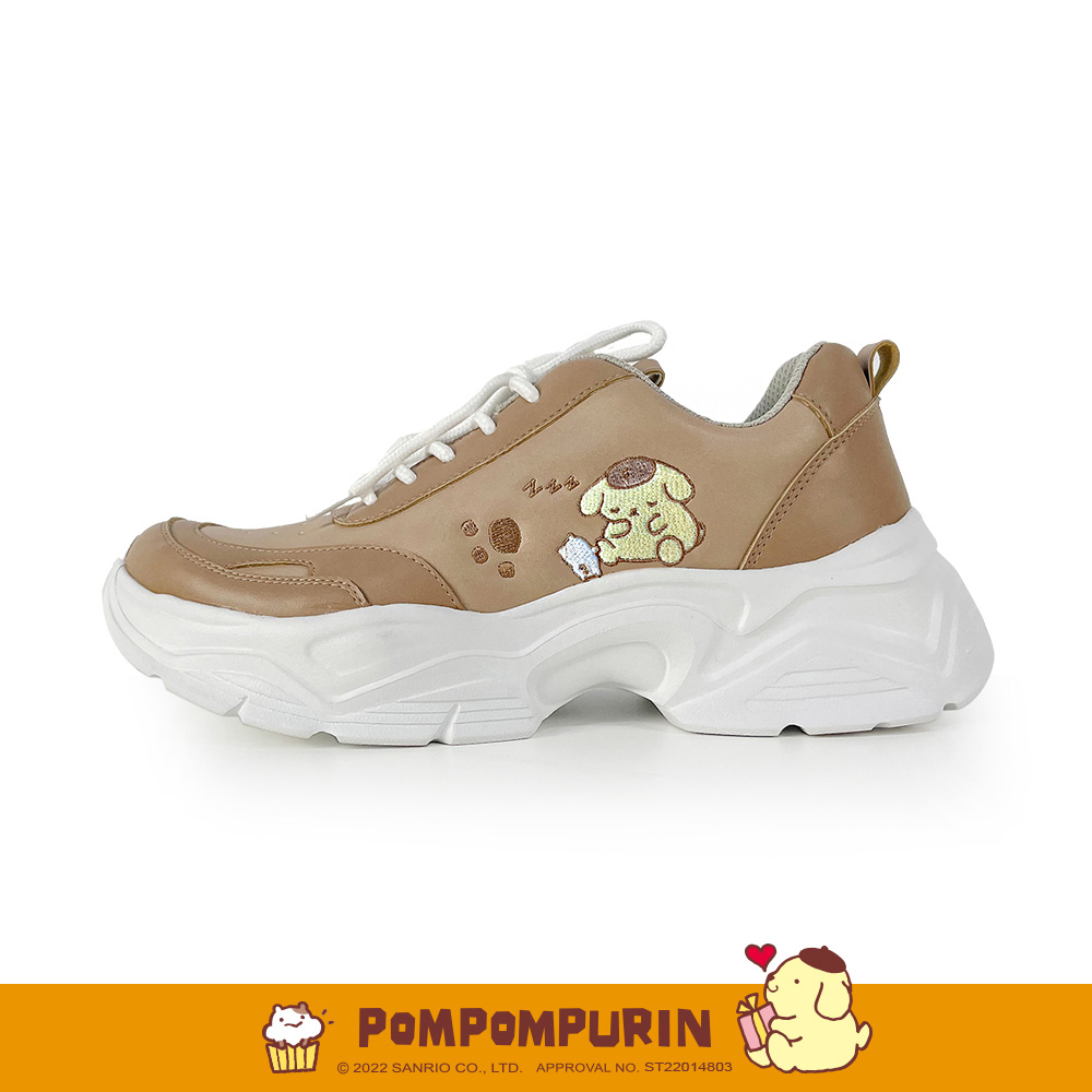 Paidal x Pompompurin布丁狗 瞌睡腳印皮質厚底老爹鞋