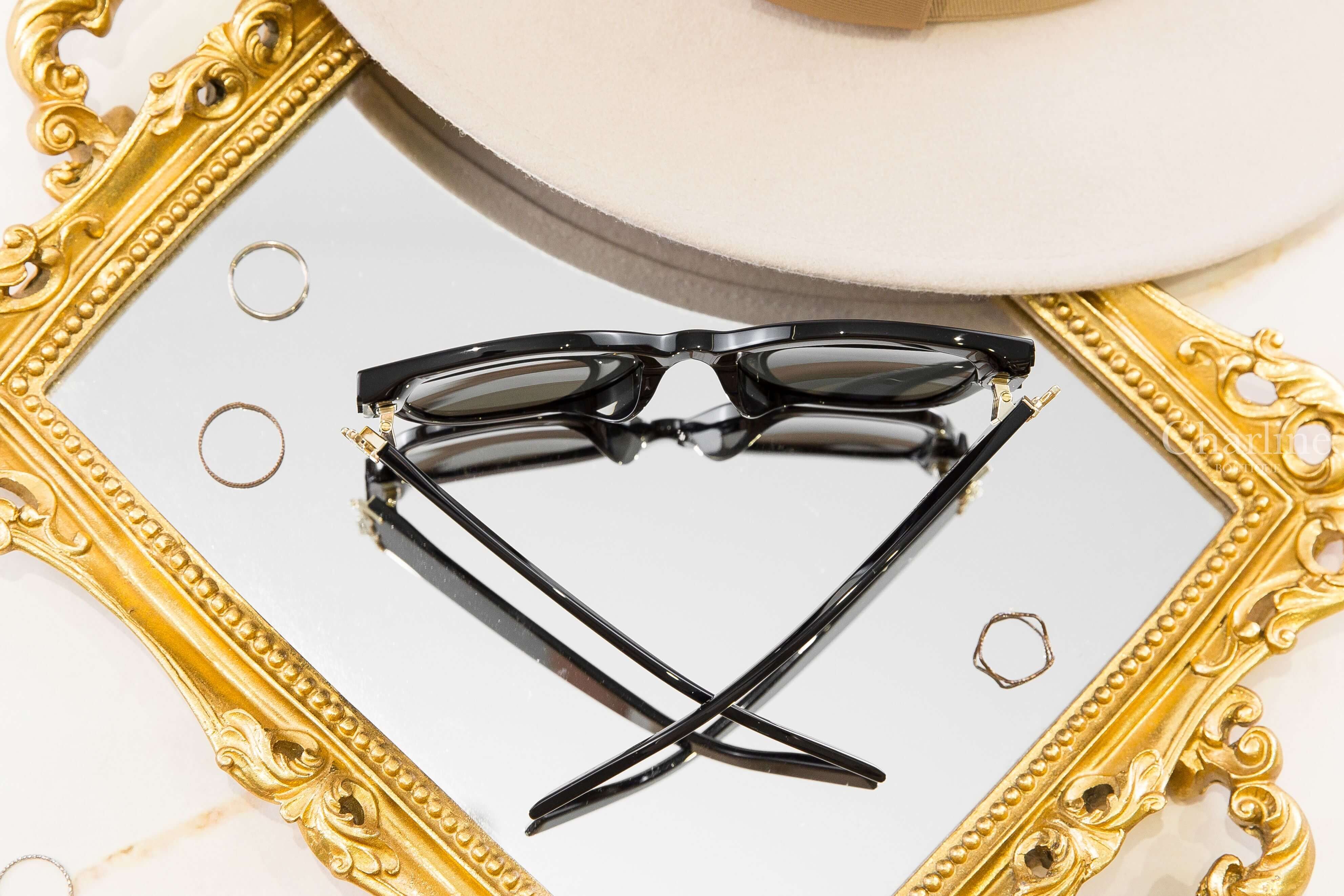 Saint Laurent SL M95 黑色方圓型灰色鏡片側邊金色字母太陽眼鏡-Charline Boutique 精品代購