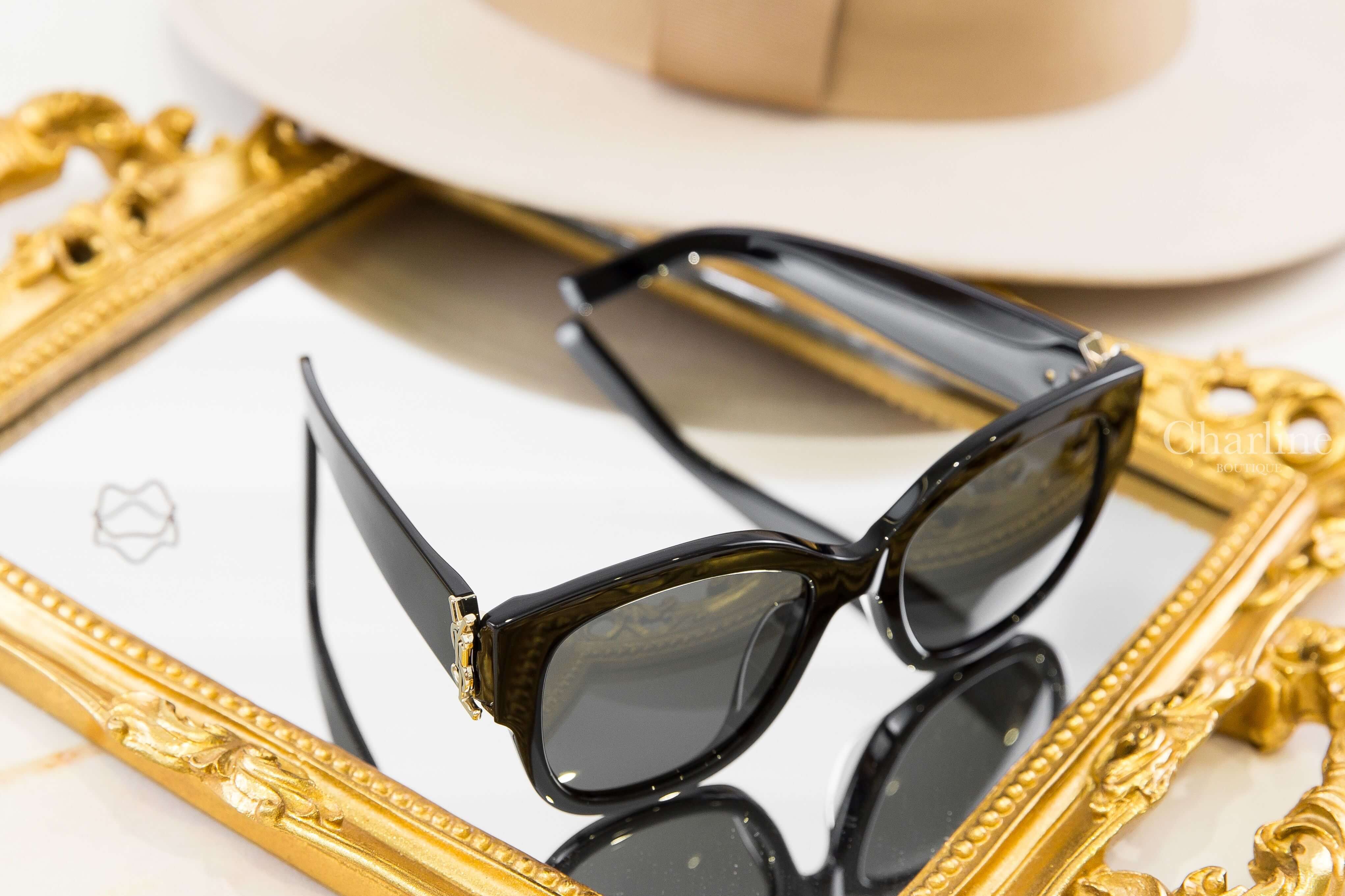 Saint Laurent SL M95 黑色方圓型灰色鏡片側邊金色字母太陽眼鏡-Charline Boutique 精品代購