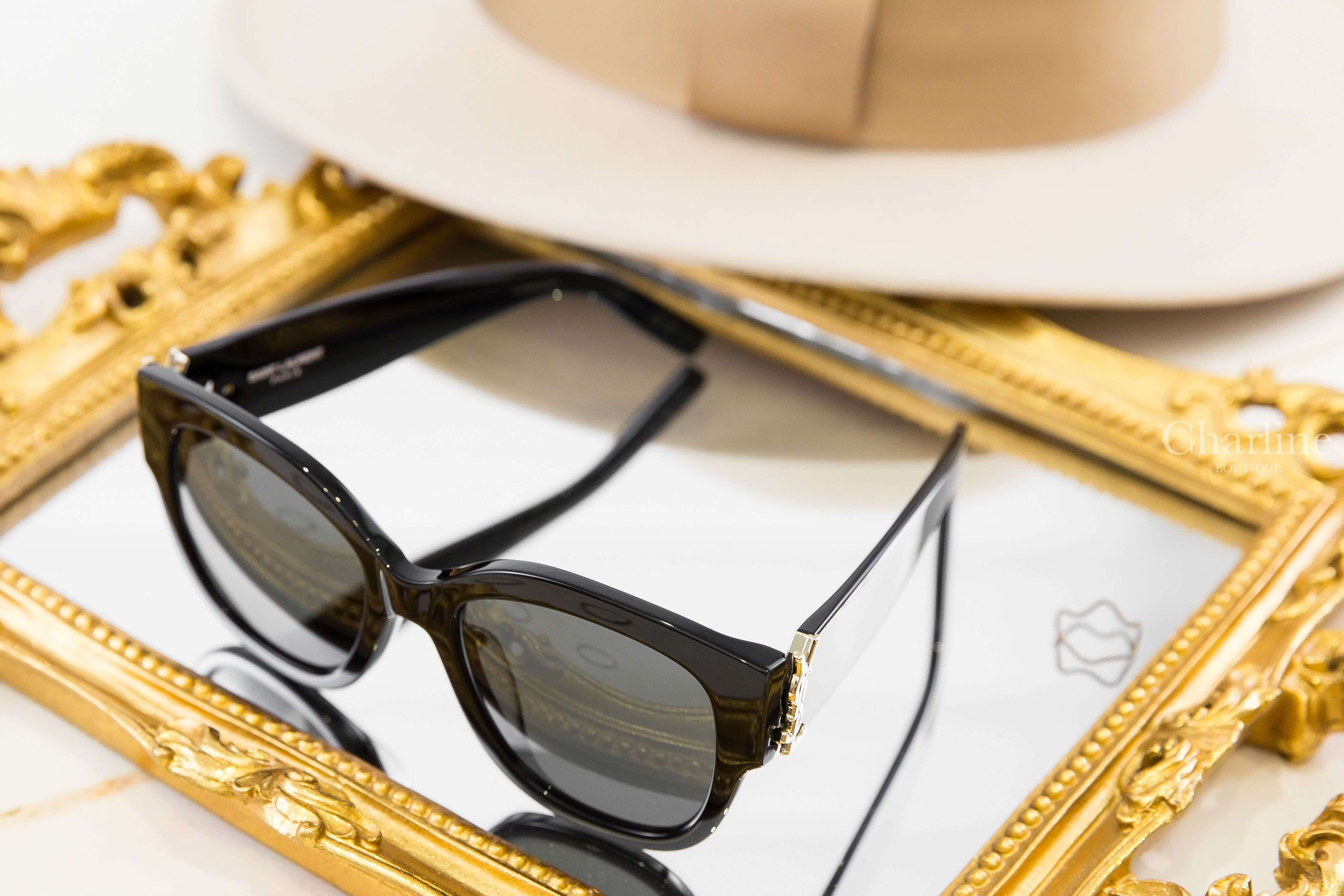 Saint Laurent SL M95 黑色方圓型灰色鏡片側邊金色字母太陽眼鏡-Charline Boutique 精品代購