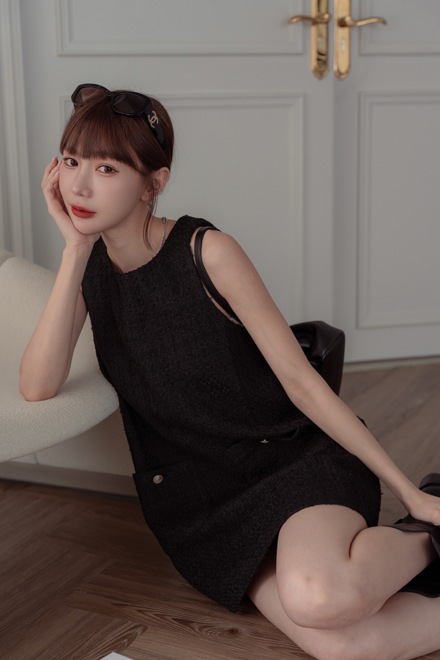 （現貨）#Y129 小香風口袋洋裝(黑/杏)