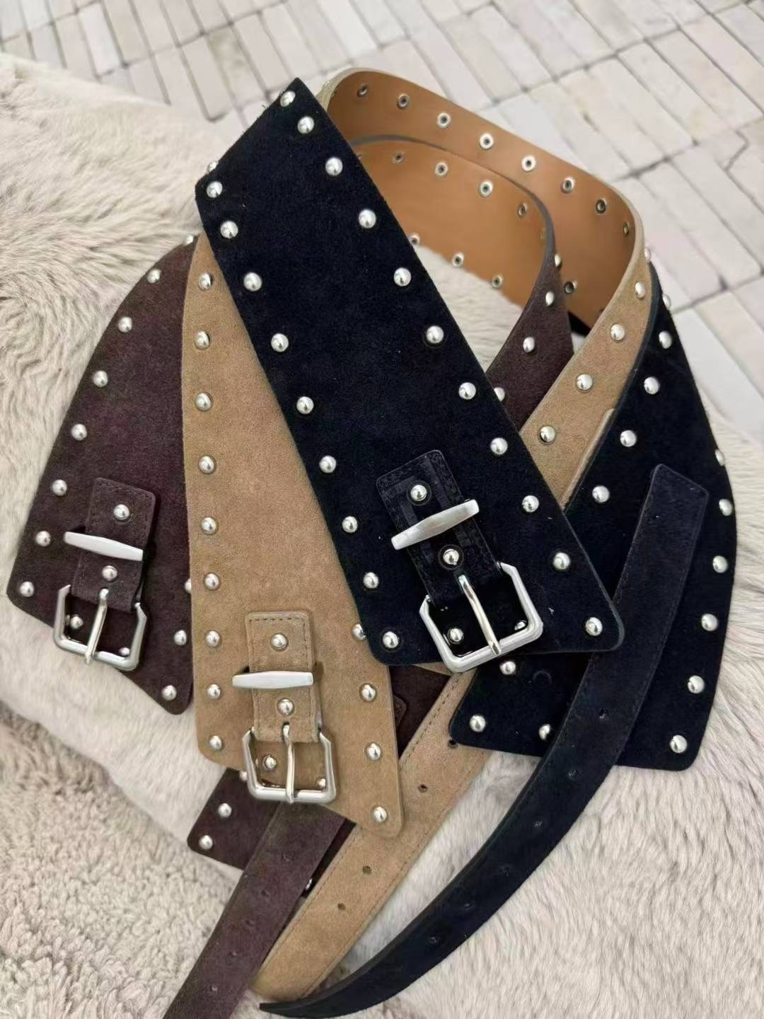 🌷牛皮卯釘寬腰帶 (三色)