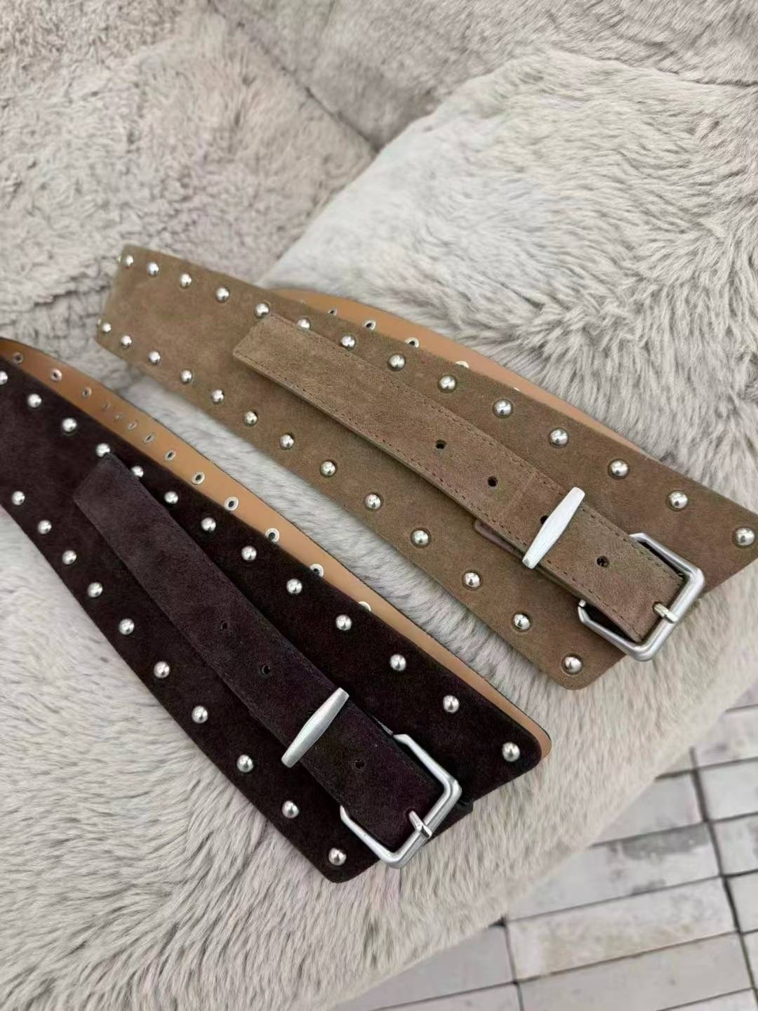 🌷牛皮卯釘寬腰帶 (三色)