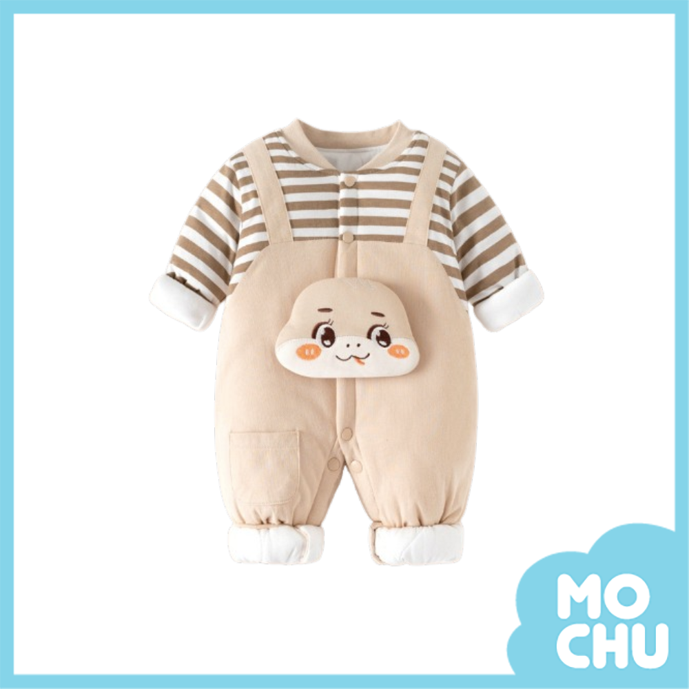 咖色條紋蛇鋪棉長袖連身衣