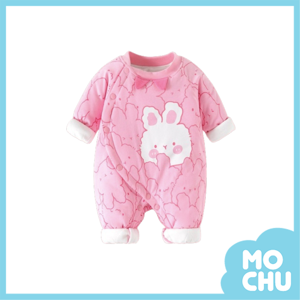 粉色兔子鋪棉長袖連身衣