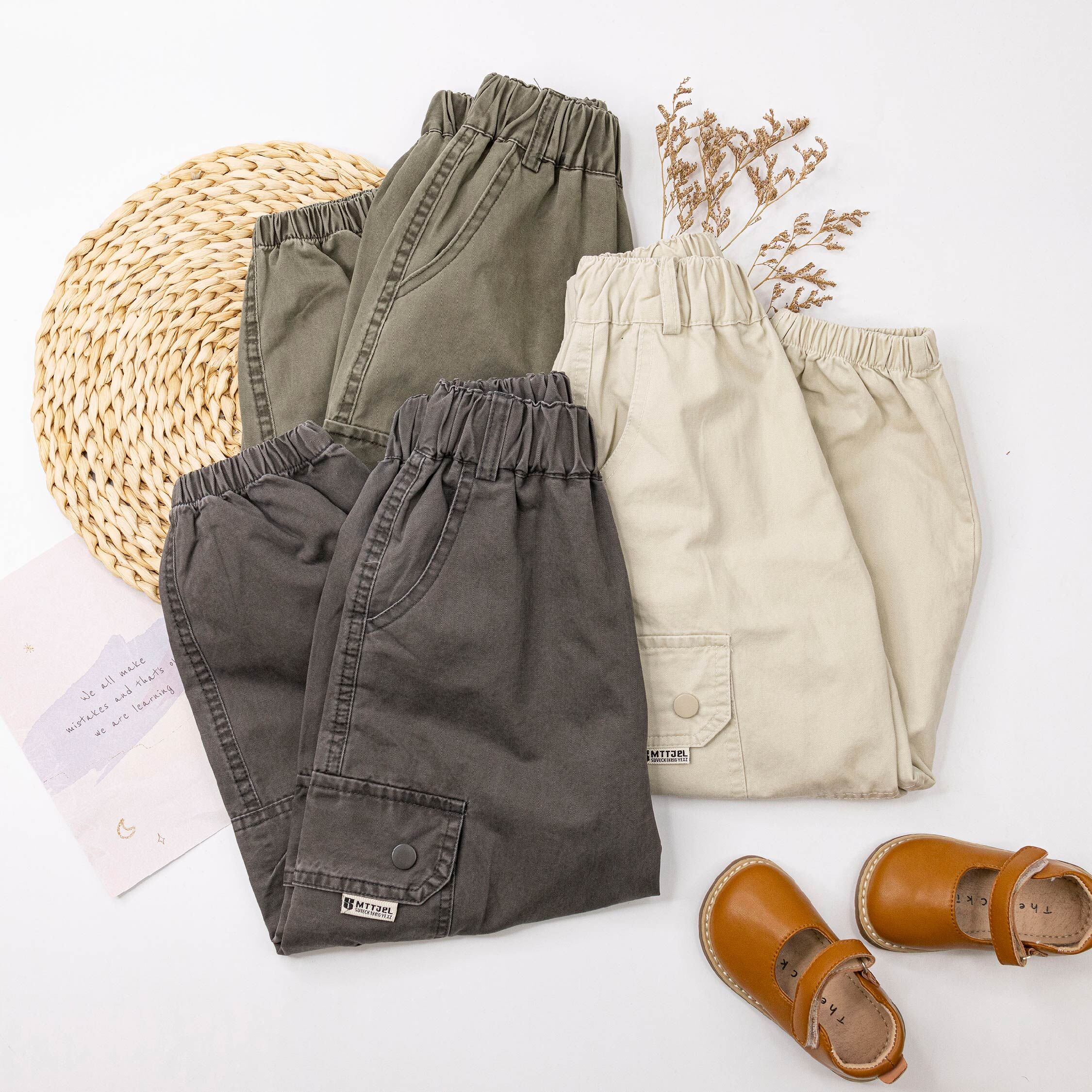 【H55269】韓系英字小標工裝設計縮口褲＊三色