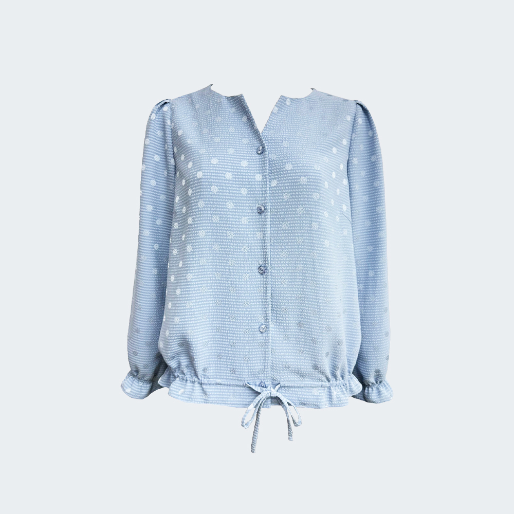 細緻圓點紋理抽繩上衣