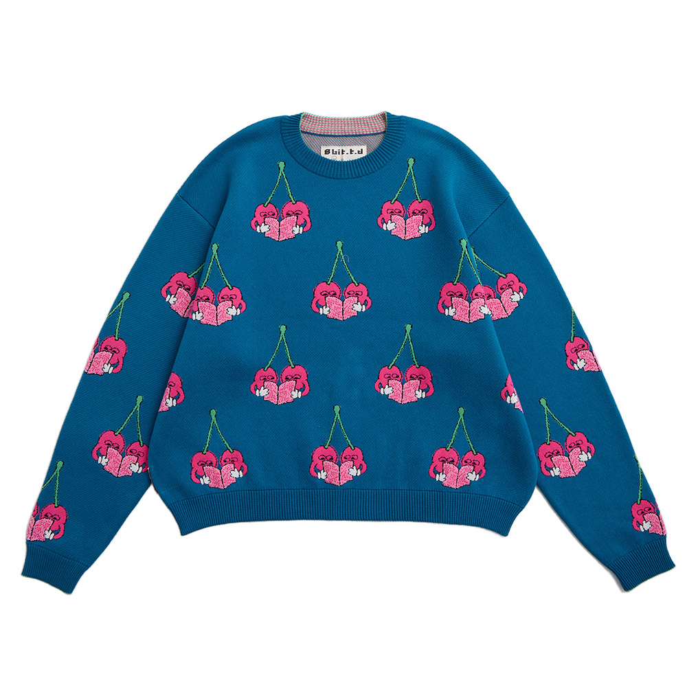 [Bird Pit] Reading Cherries Long Sleeve Top