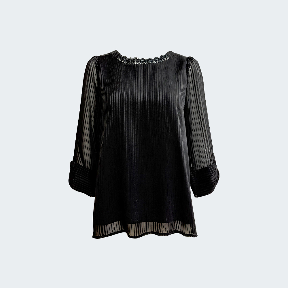 細緻壓紋雪紡蕾絲領上衣