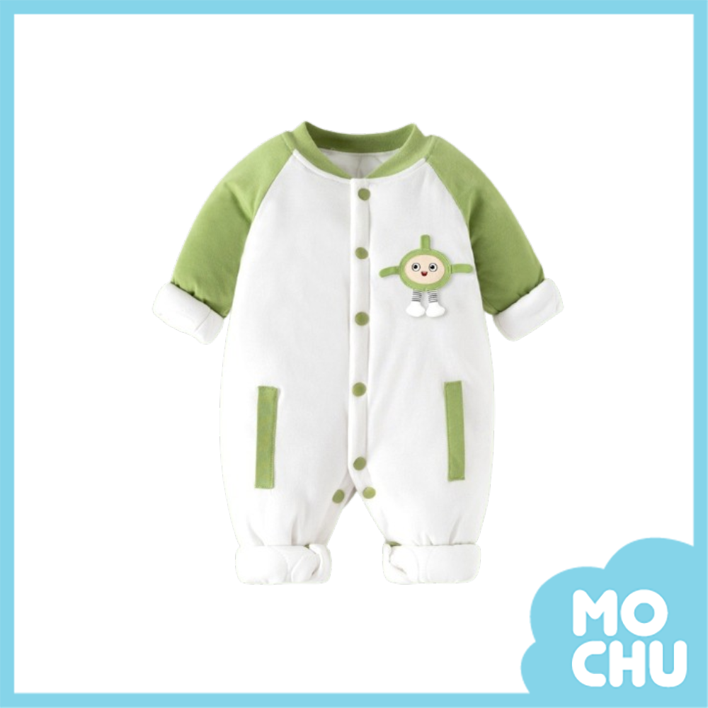 綠色蛋仔鋪棉長袖連身衣