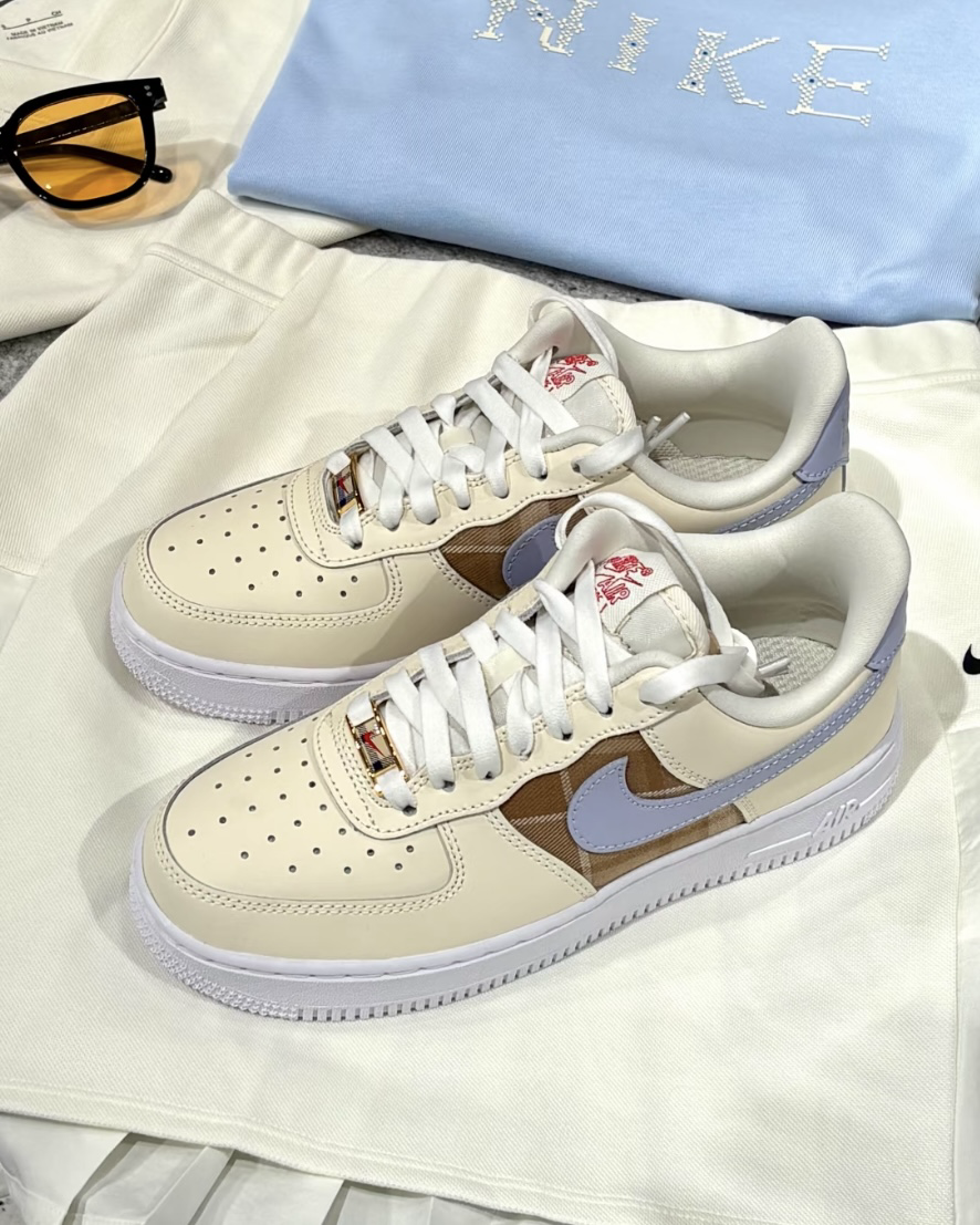 Nike Air Force 1 '07 LX 格紋奶油白 米棕紫 AF1 低筒休閒鞋 女鞋
