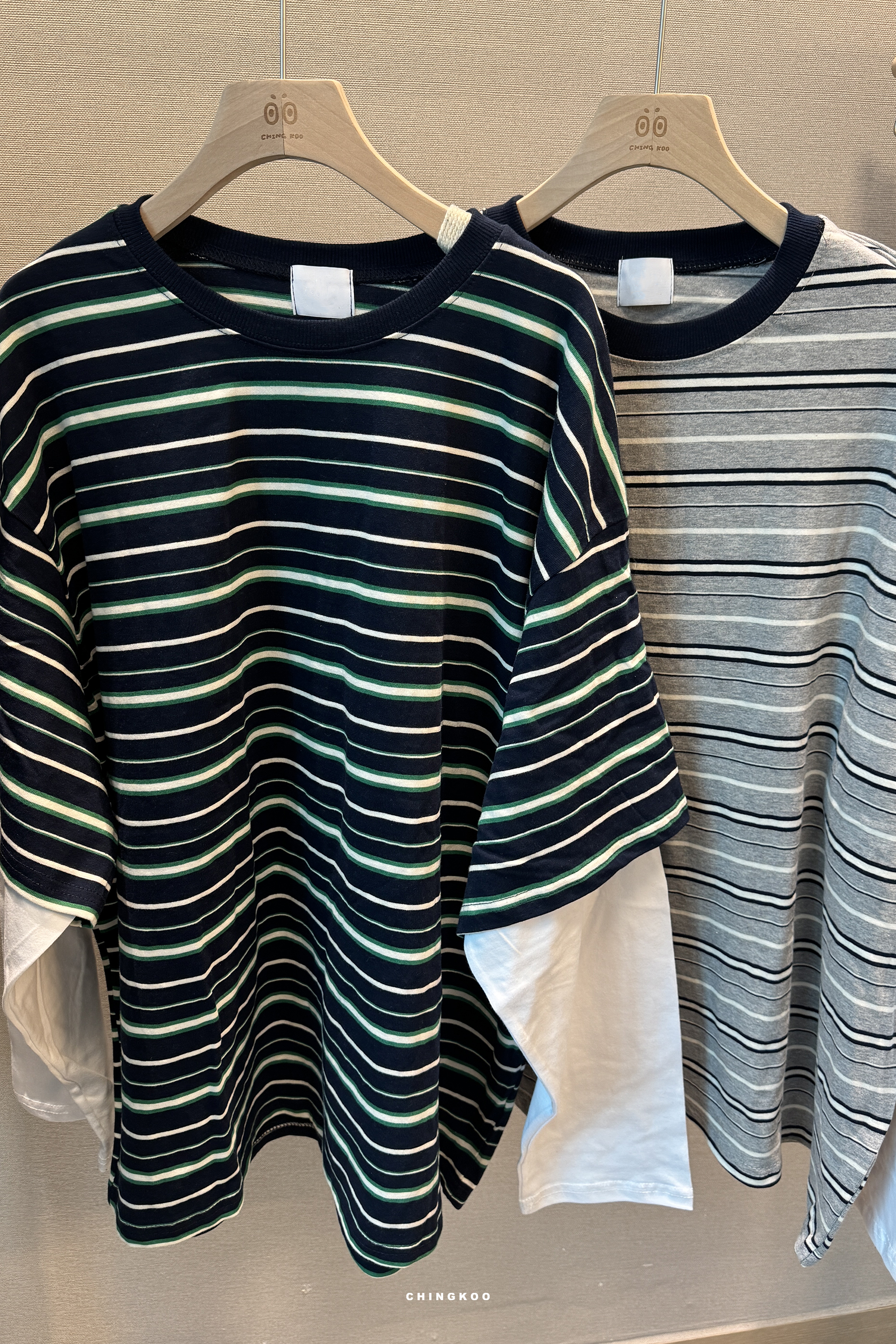 秋日KOREA｜橫條紋假兩件長袖T 2色