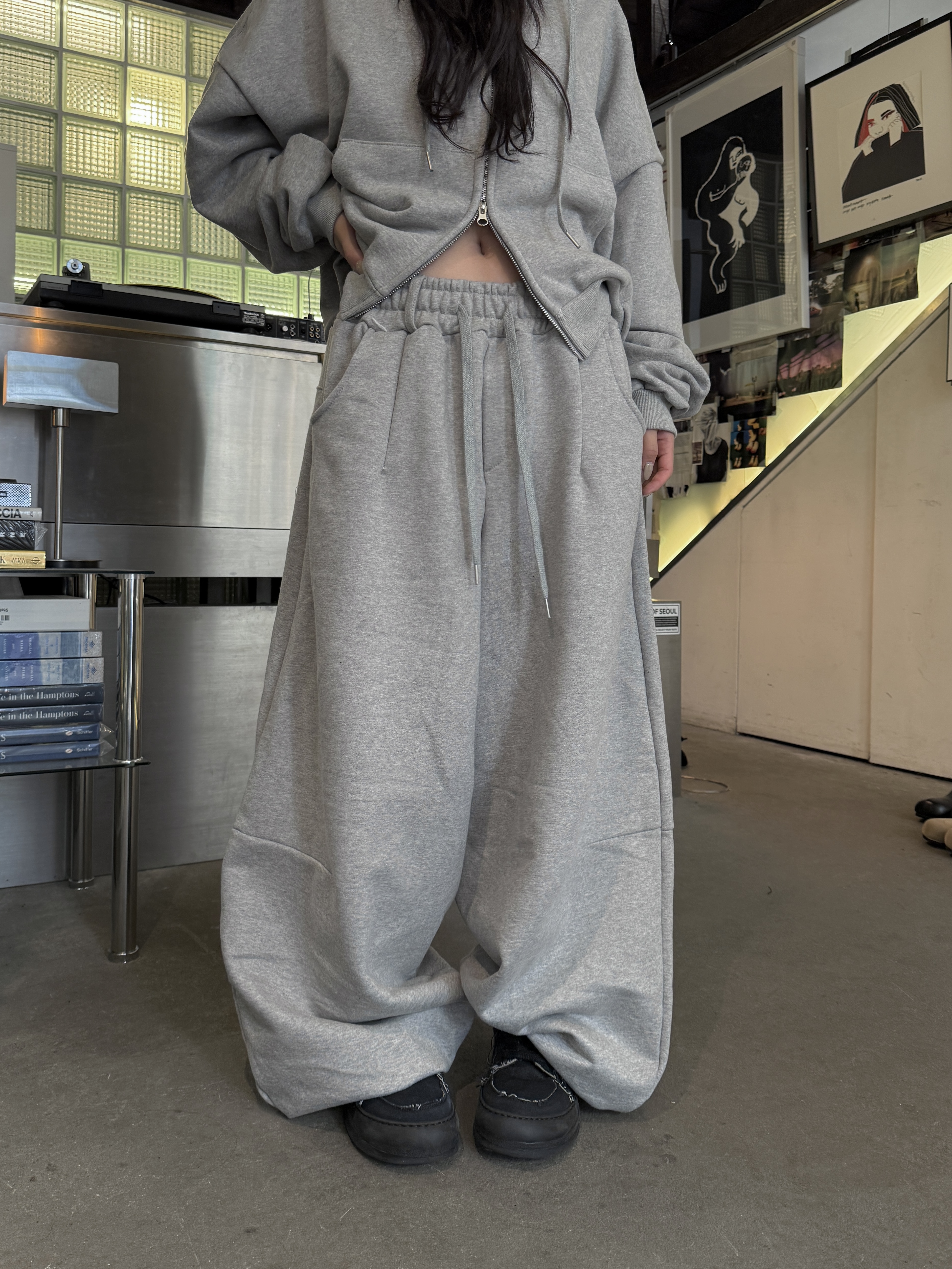 寬鬆摺線 素面 純棉 長褲 套裝