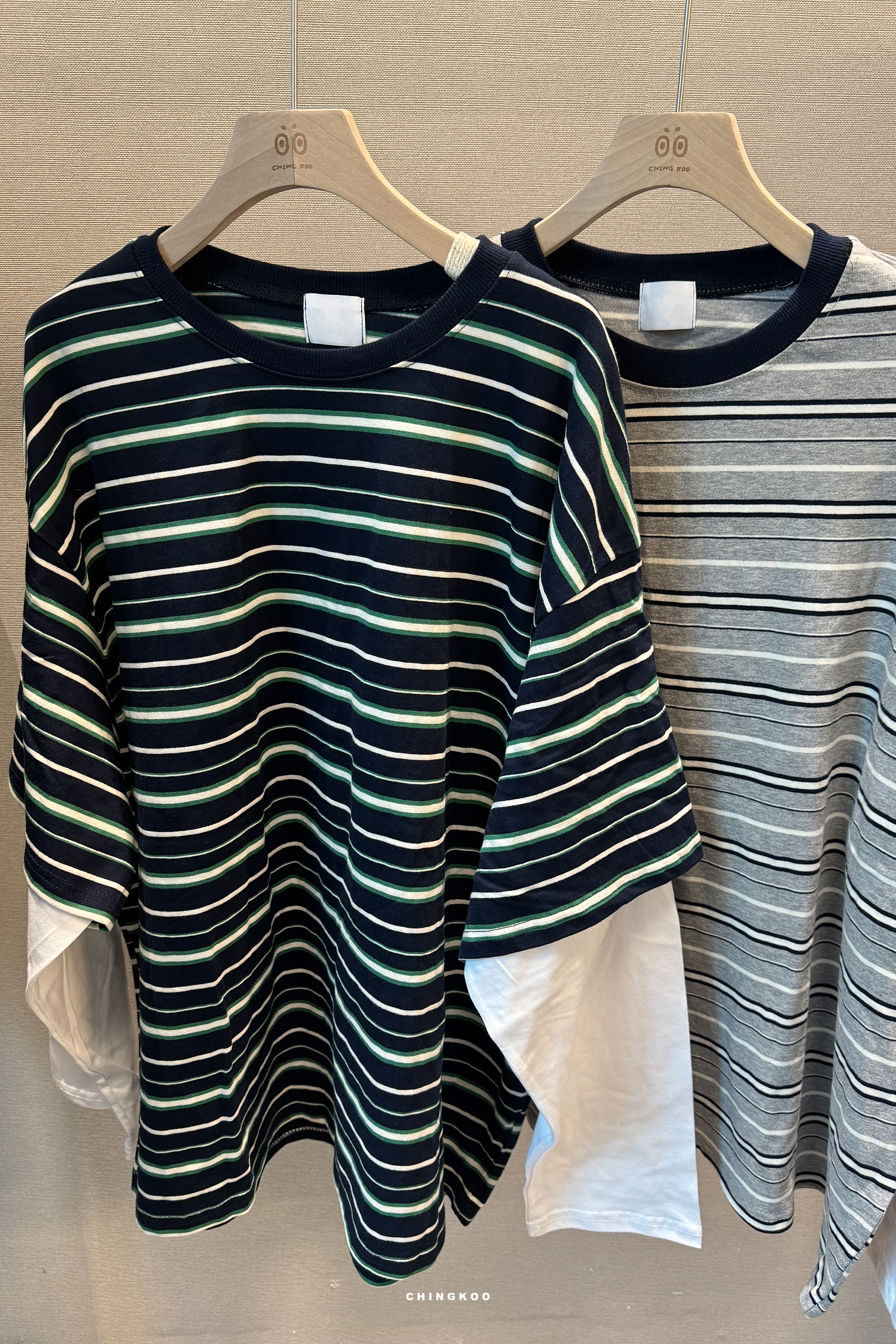 秋日KOREA｜橫條紋假兩件長袖T 2色