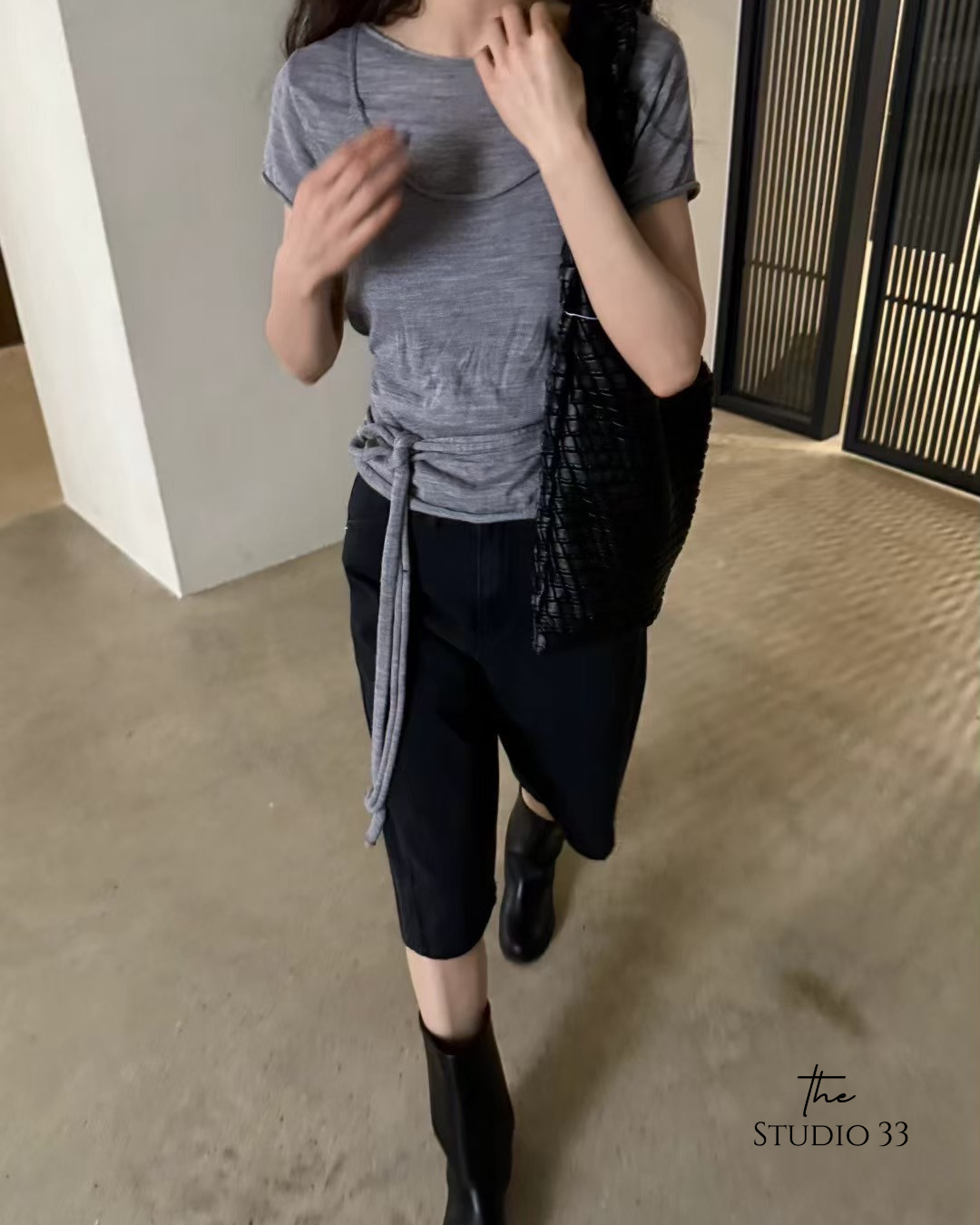 短袖卷邊針織吊帶背心套組