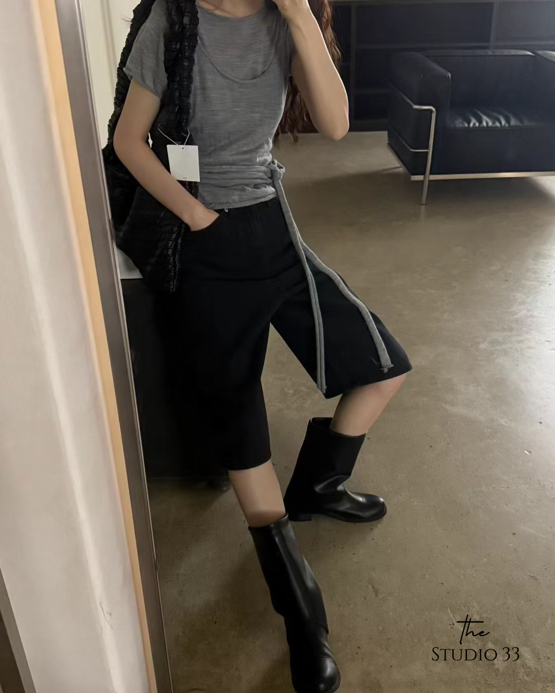 短袖卷邊針織吊帶背心套組