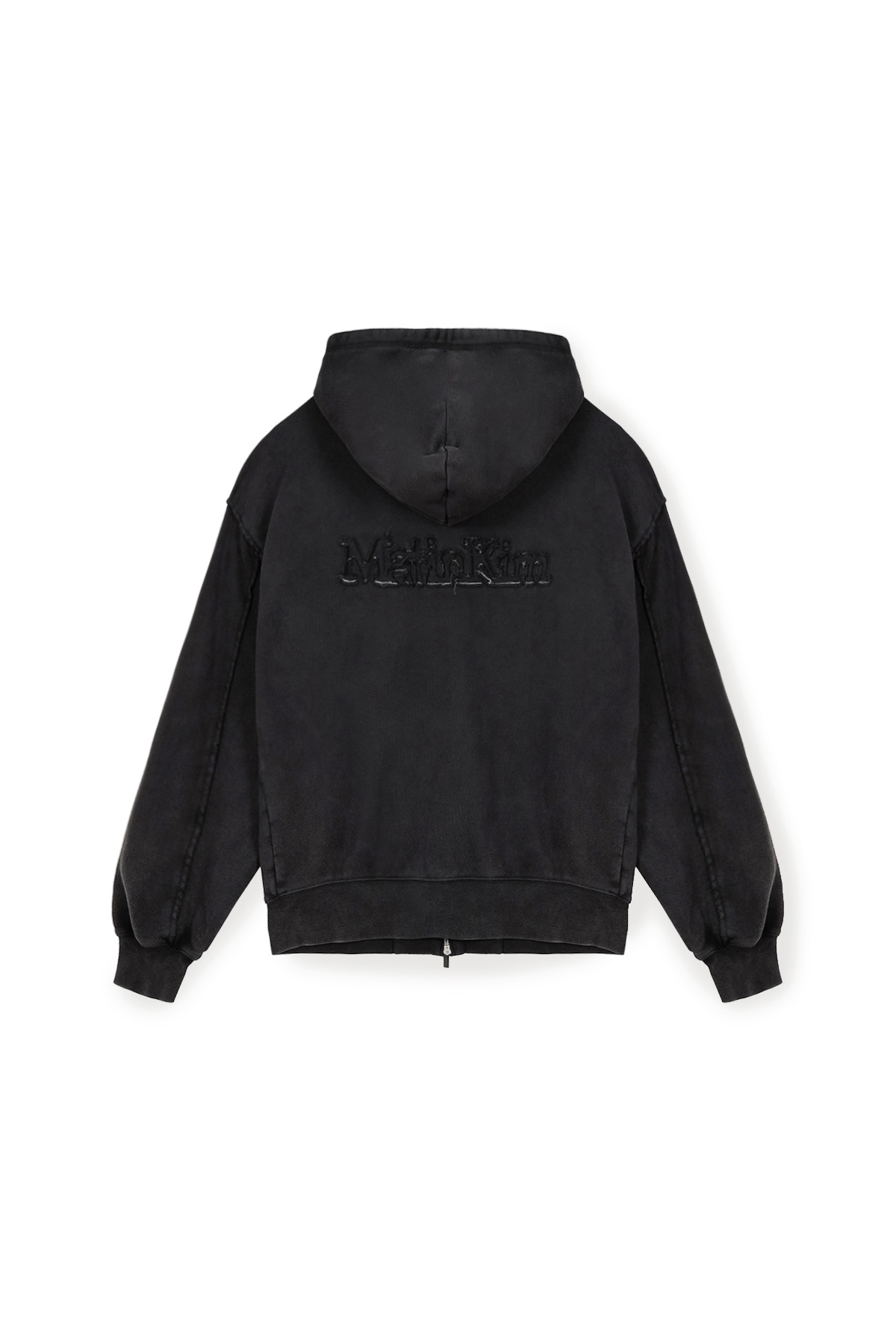 毛邊刺繡LOGO水洗連帽拉鍊外套 炭灰