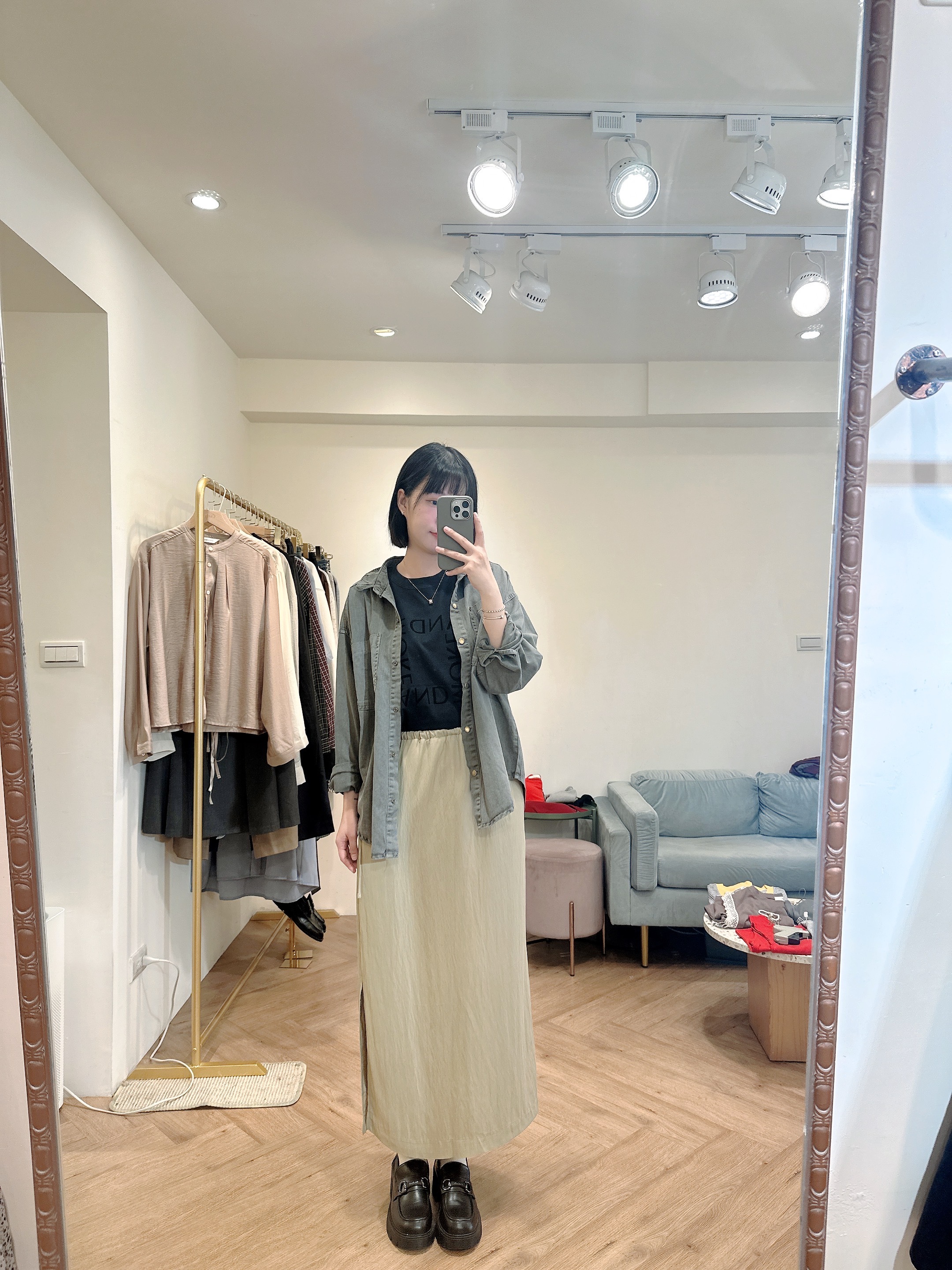 鬆緊帶直筒長裙