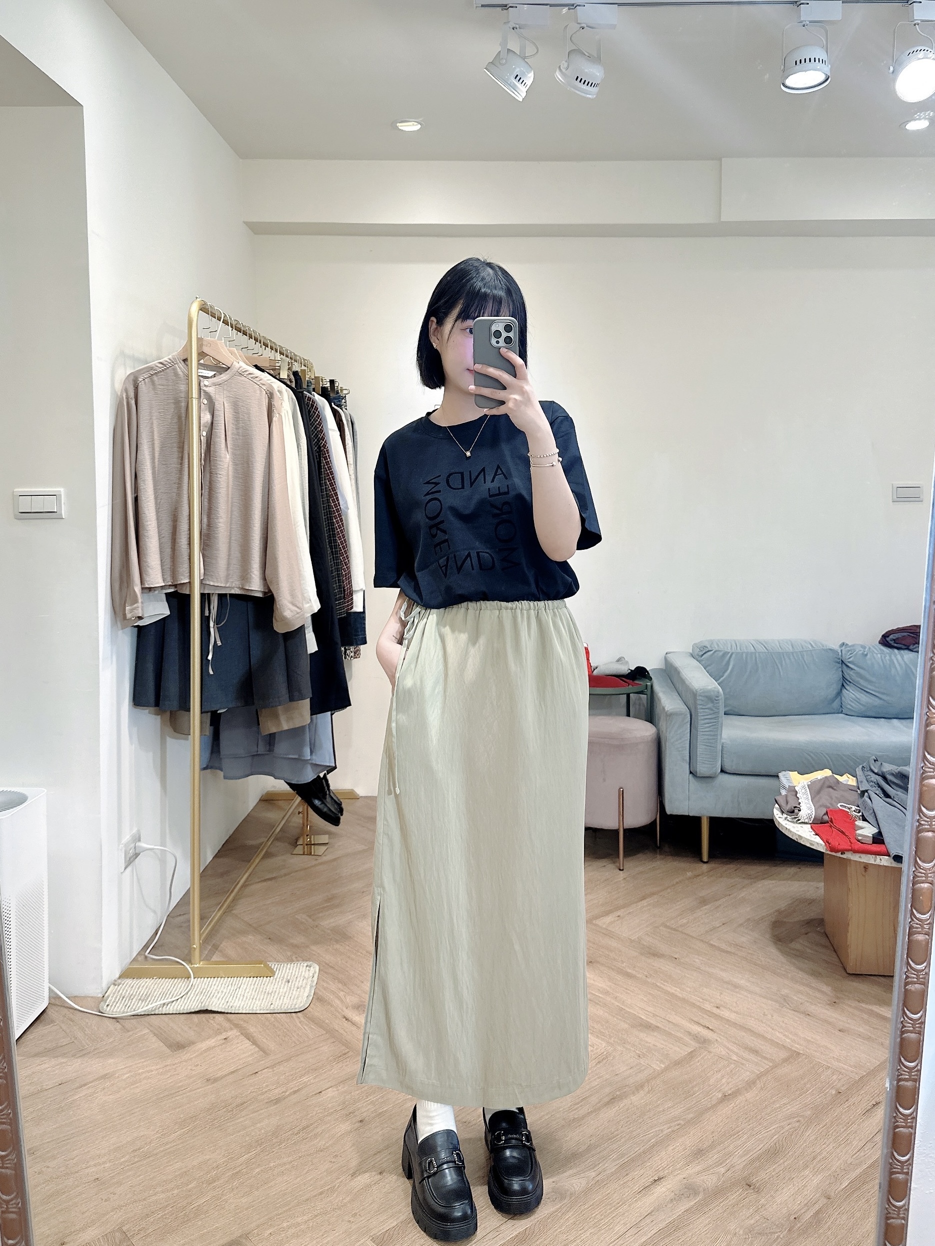 鬆緊帶直筒長裙