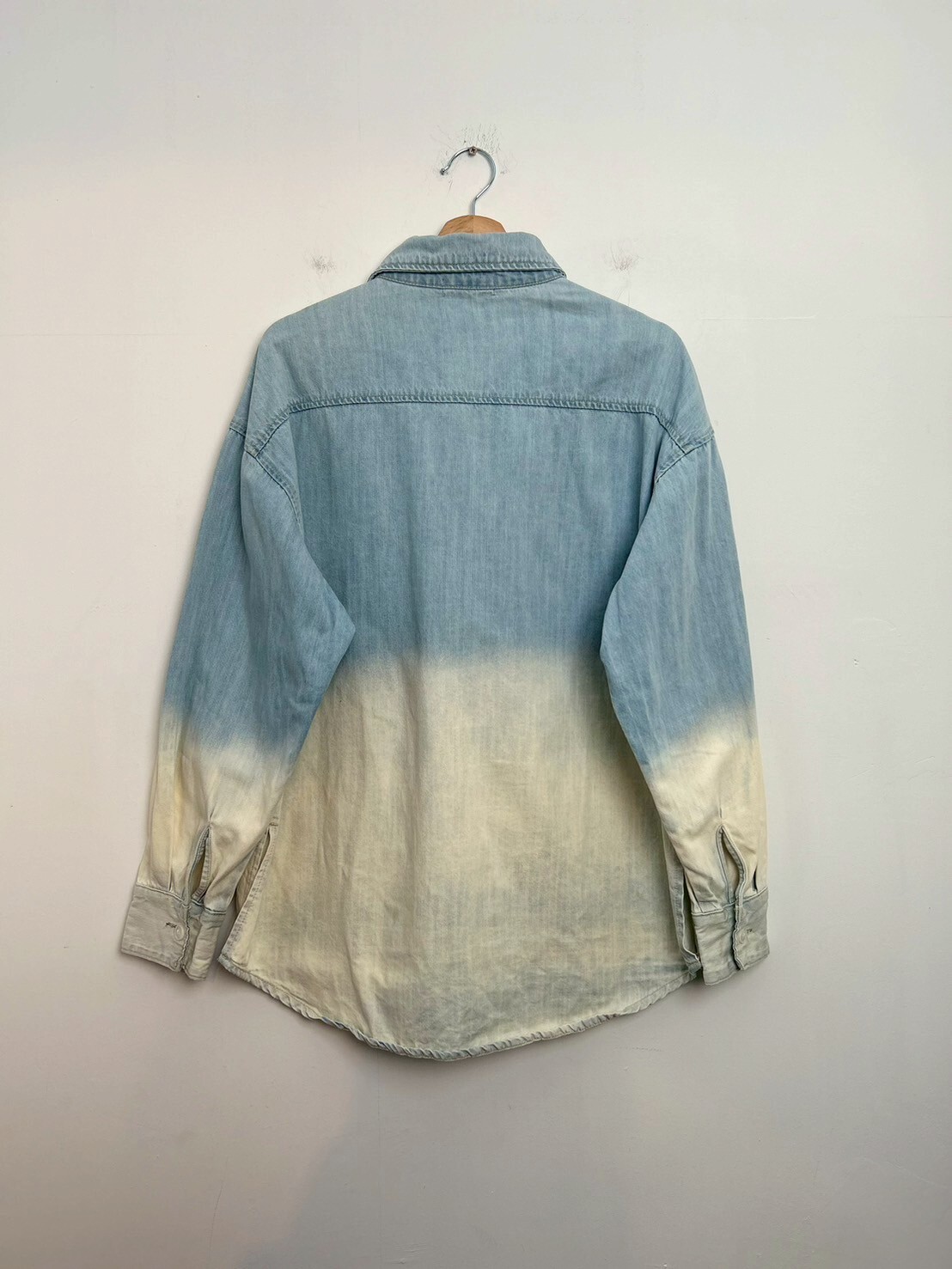 MNML Blue Gradient Denim Button Up Long Sleeve Pockets SIZE M