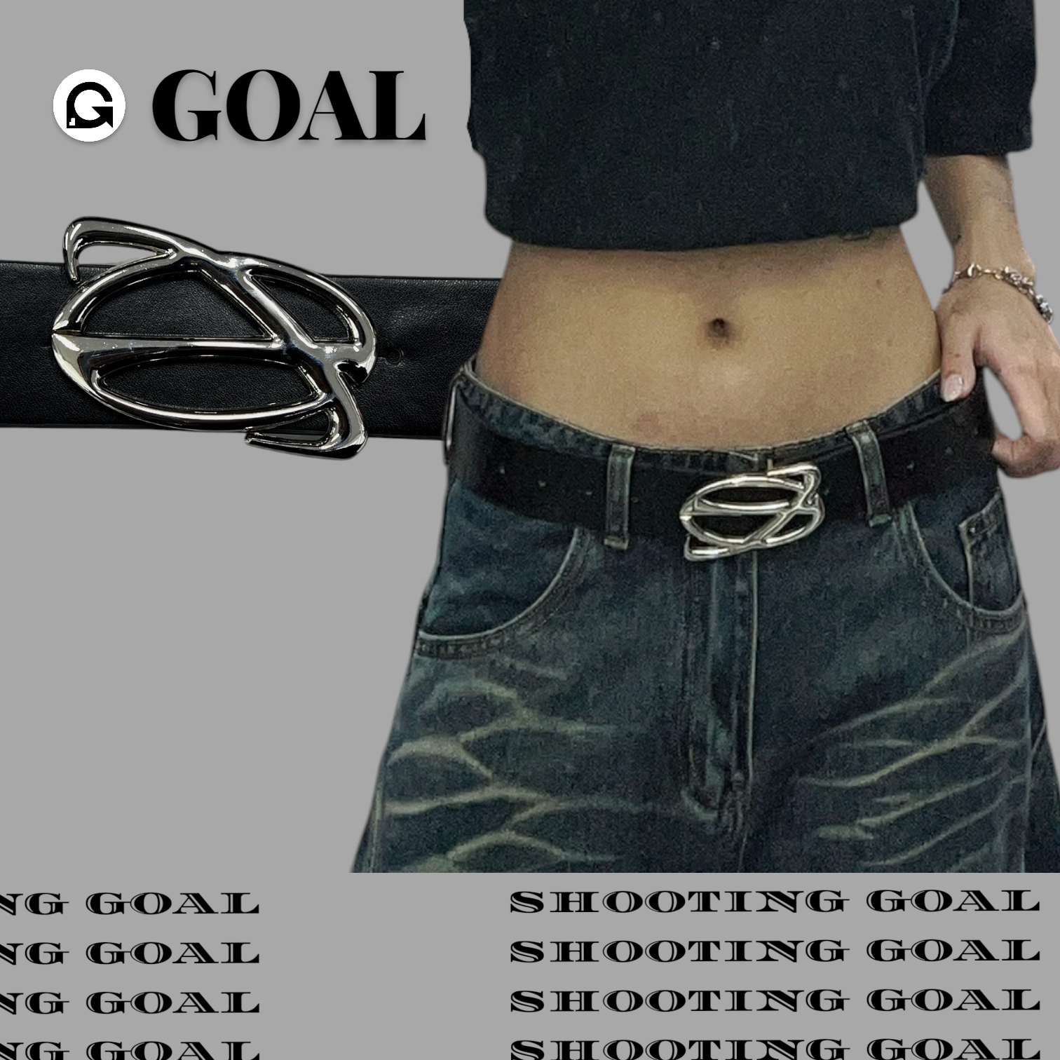(GOAL) 抽象 流線 簍空 皮帶 腰帶