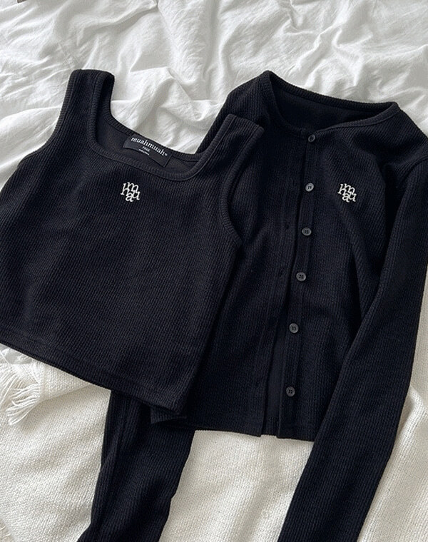 【限時優惠預訂】韓國MUAH MUAH LOGO SLIM FIT KNIT CARDIGAN SLEEVELESS SET（7色）