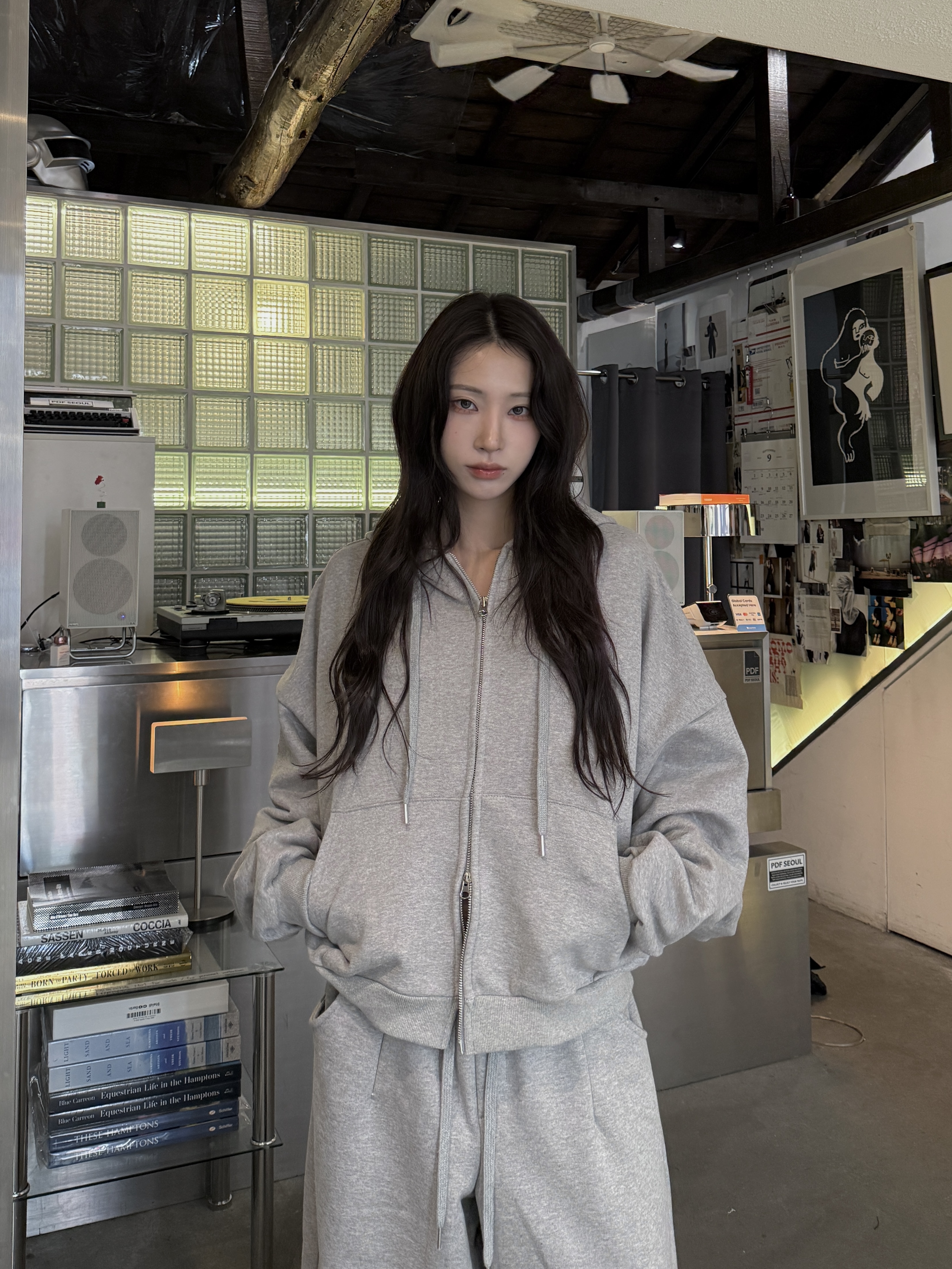 BOXY 素面寬短 連帽外套 套裝