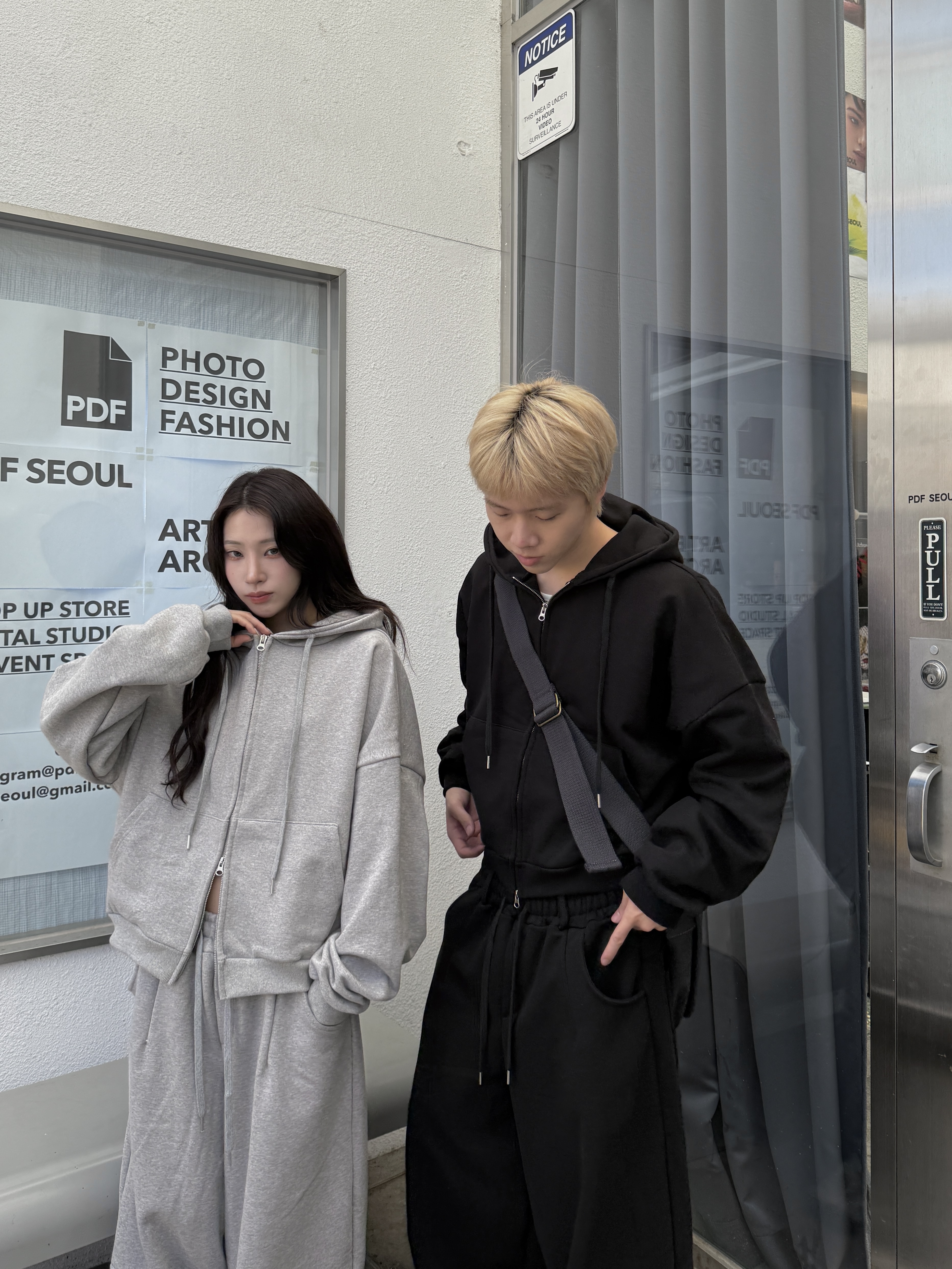 BOXY 素面寬短 連帽外套 套裝