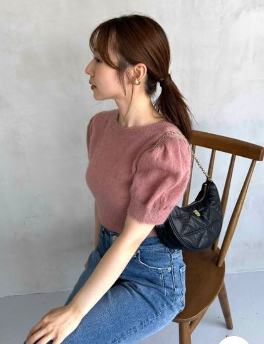 [預購] 折扣 SNIDEL 薄紗感馬海毛泡泡袖針織套頭衫