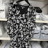 [S] KARL LAGERFELD BLACK/WHITE FLORAL CHIFFON MINI DRESS, LD3AGA28-XSF (SKL1380)