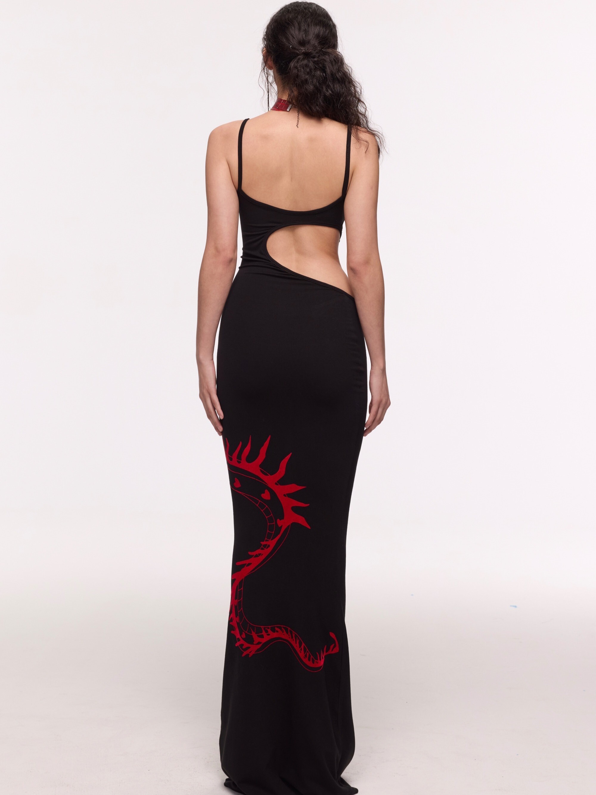 TAROTAROT 彈力針織 植絨盤龍紋 吊帶彈力裙