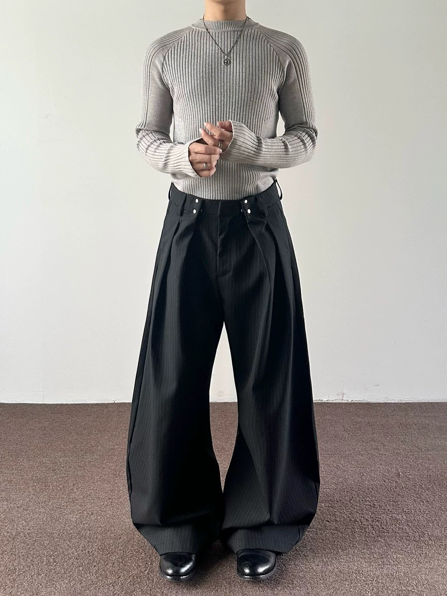 【現貨】ACR 摩登 條紋 壓褶 彎刀 西裝褲